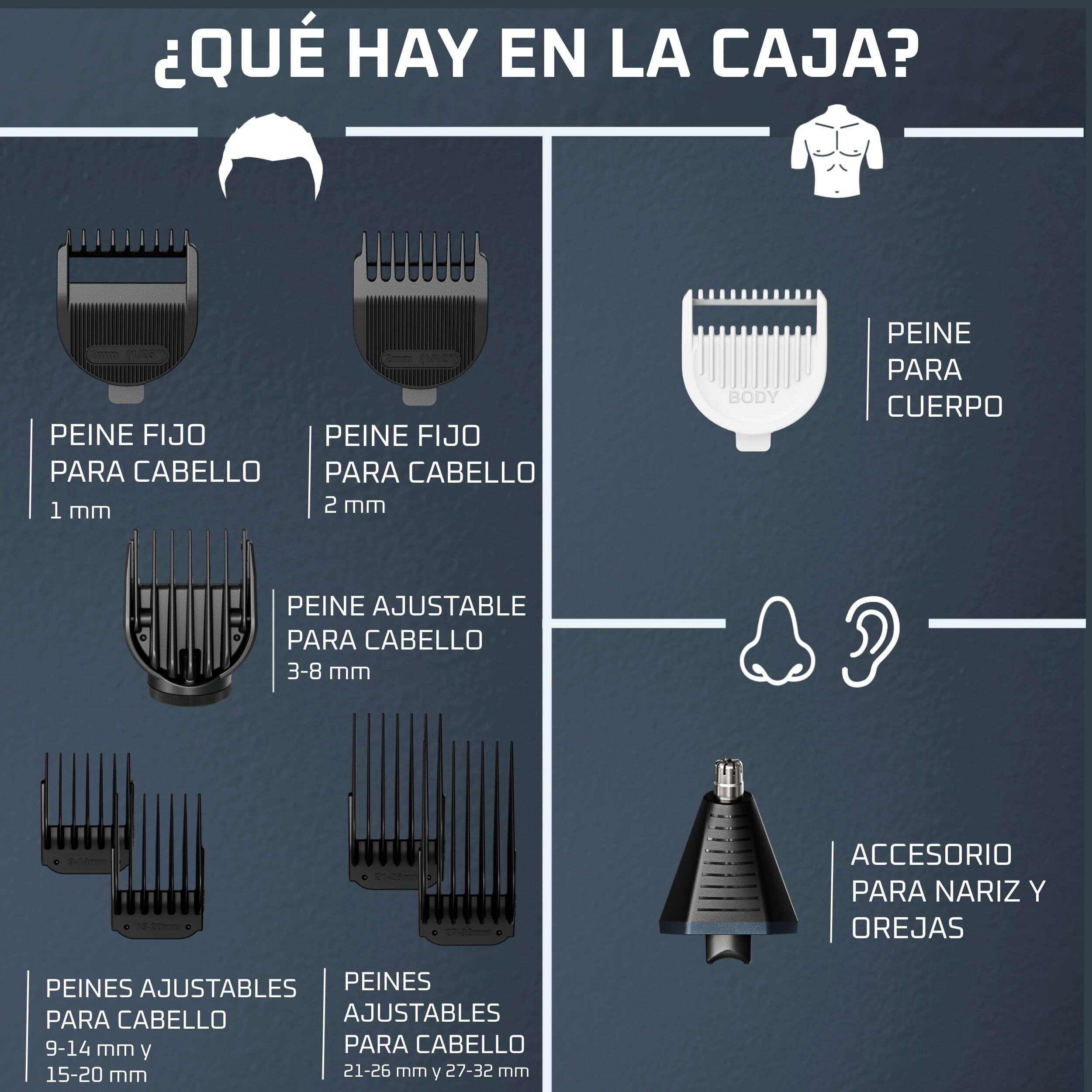 Cortapelos Rowenta X Series 700 TN961 11 en 1 Kit completo para uso en seco-mojado y cortar cabello-barba-cuerpo - Azul Azul-6