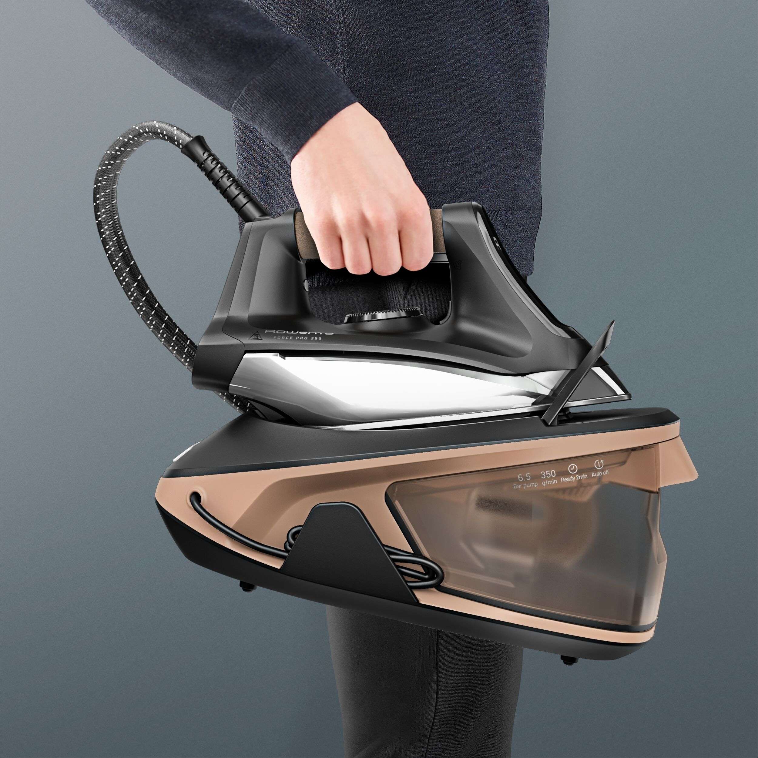 Centro de planchado Rowenta Force Pro 350, VR7442, golpe de 350 g/min, 6,5 bar y ajustes para cada tejido 4