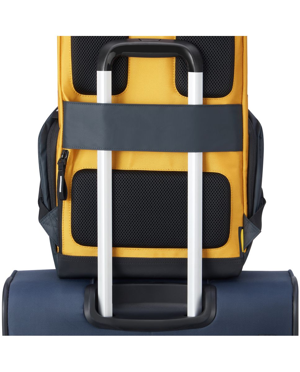 Mochila Securflap en textil compatible con sistema trolley - Delsey Paris - Azul marino / Amarillo Azul marino / Amarillo-7