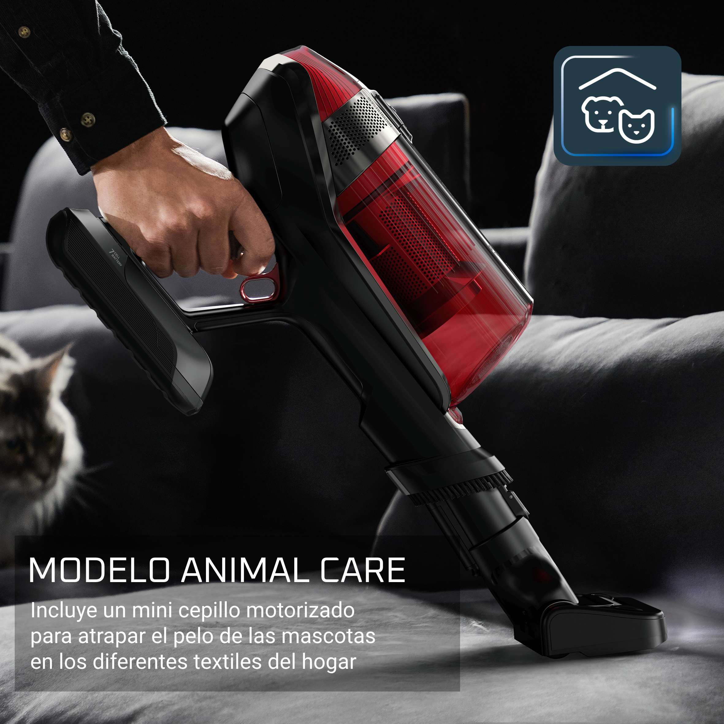Aspirador de escoba flexible Rowenta RH98A X-Force Flex 12.60 Animal Care 150 airwatts con accesorios - Rojo Rojo-5