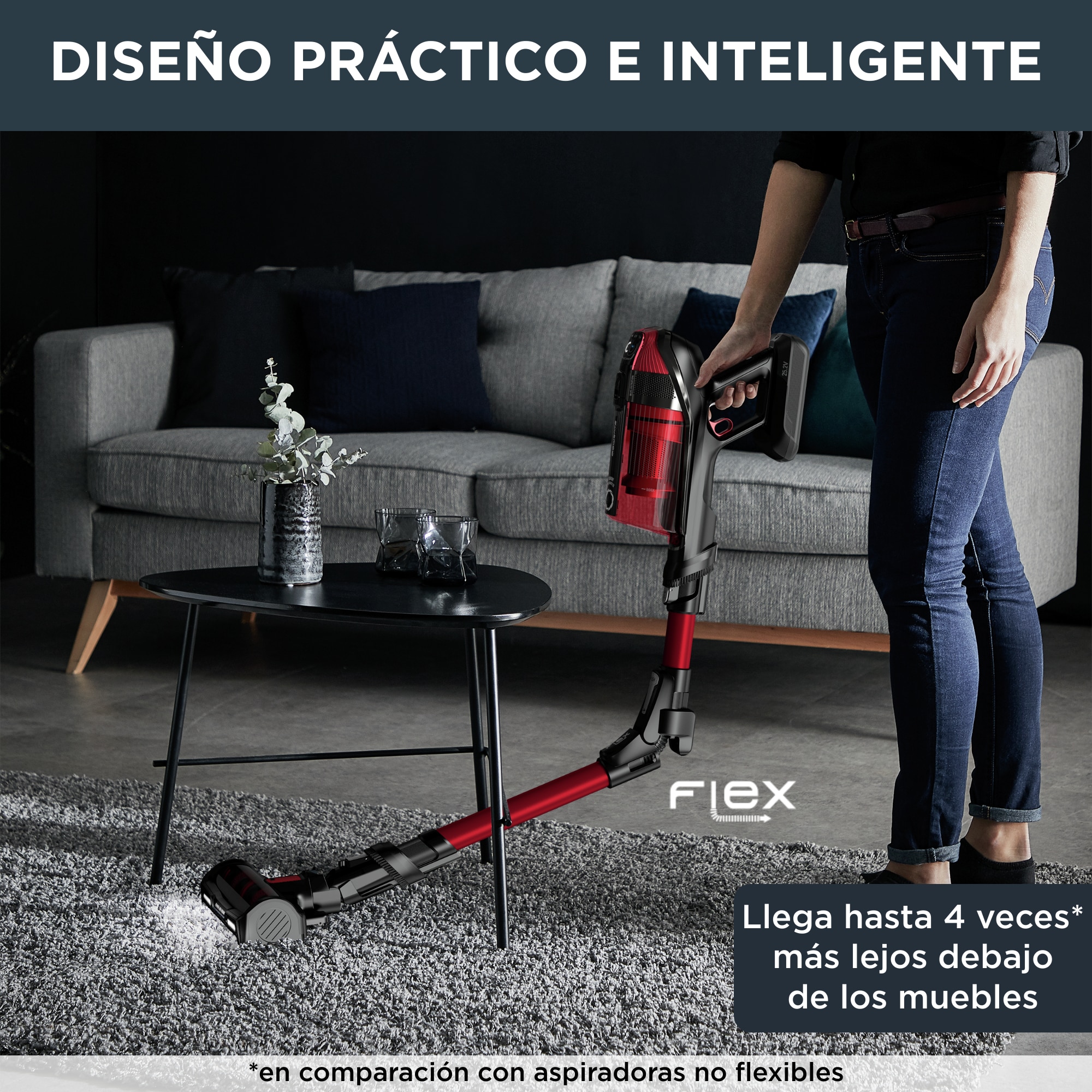 Aspirador de escoba flexible Rowenta RH98A X-Force Flex 12.60 Animal Care 150 airwatts con accesorios - Rojo Rojo-6