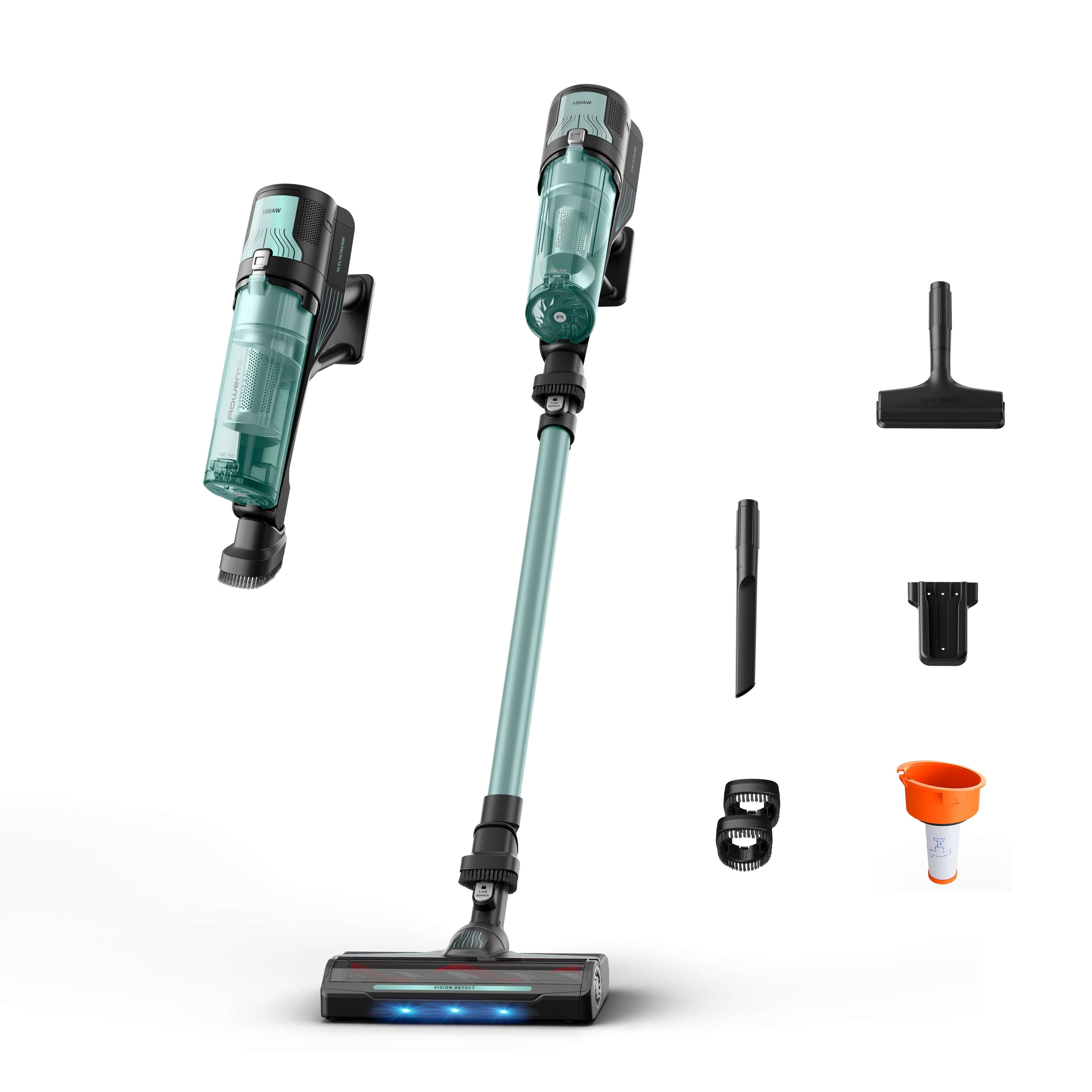 Rowenta - Aspiradora de escoba Rowenta inalámbrica X-Force 8.80 con 100 AW modelo para alergias peso 1.3 Kg en mano.