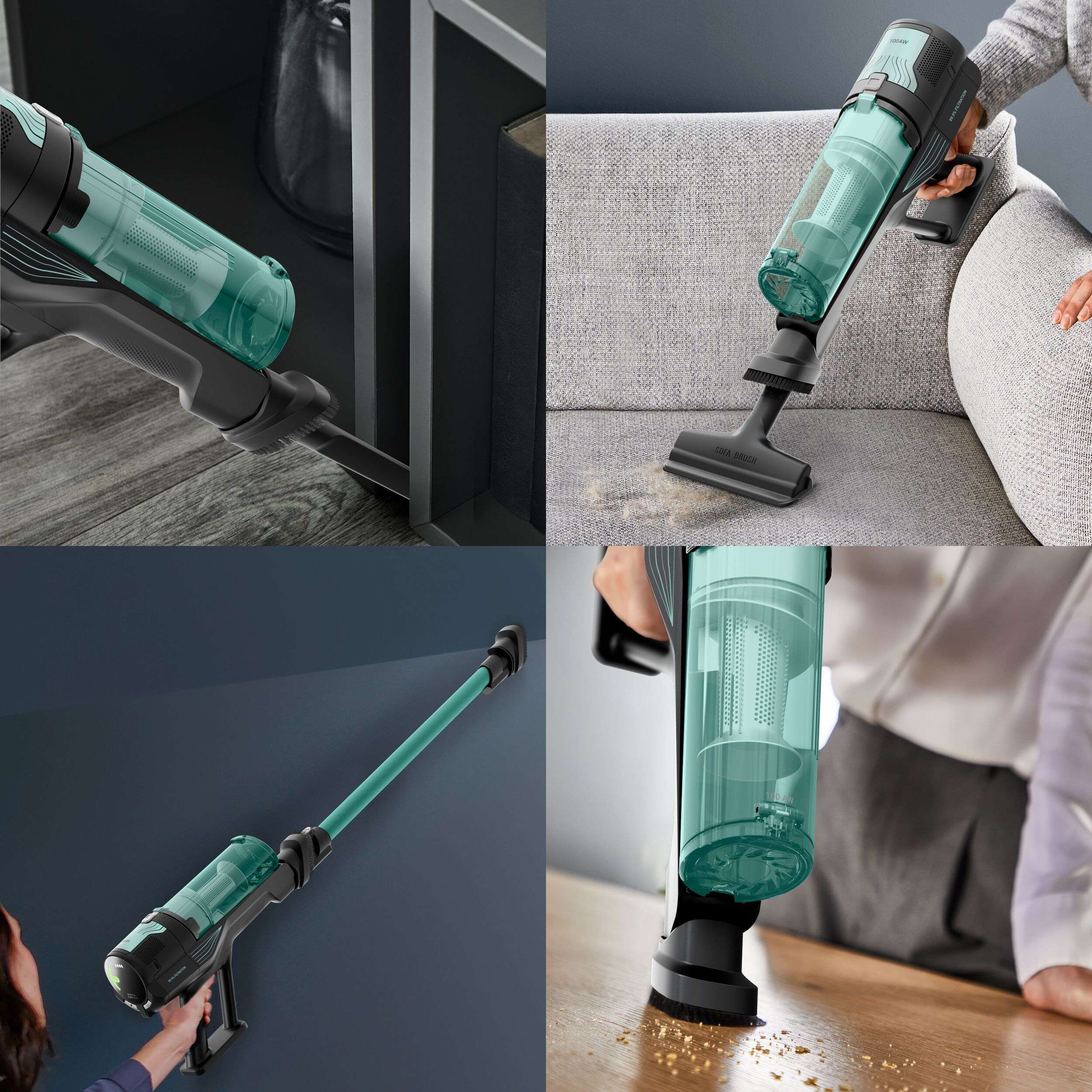 Aspiradora de escoba Rowenta inalámbrica X-Force 8.80 con 100 AW modelo para alergias peso 1.3 Kg en mano - Verde Verde-3