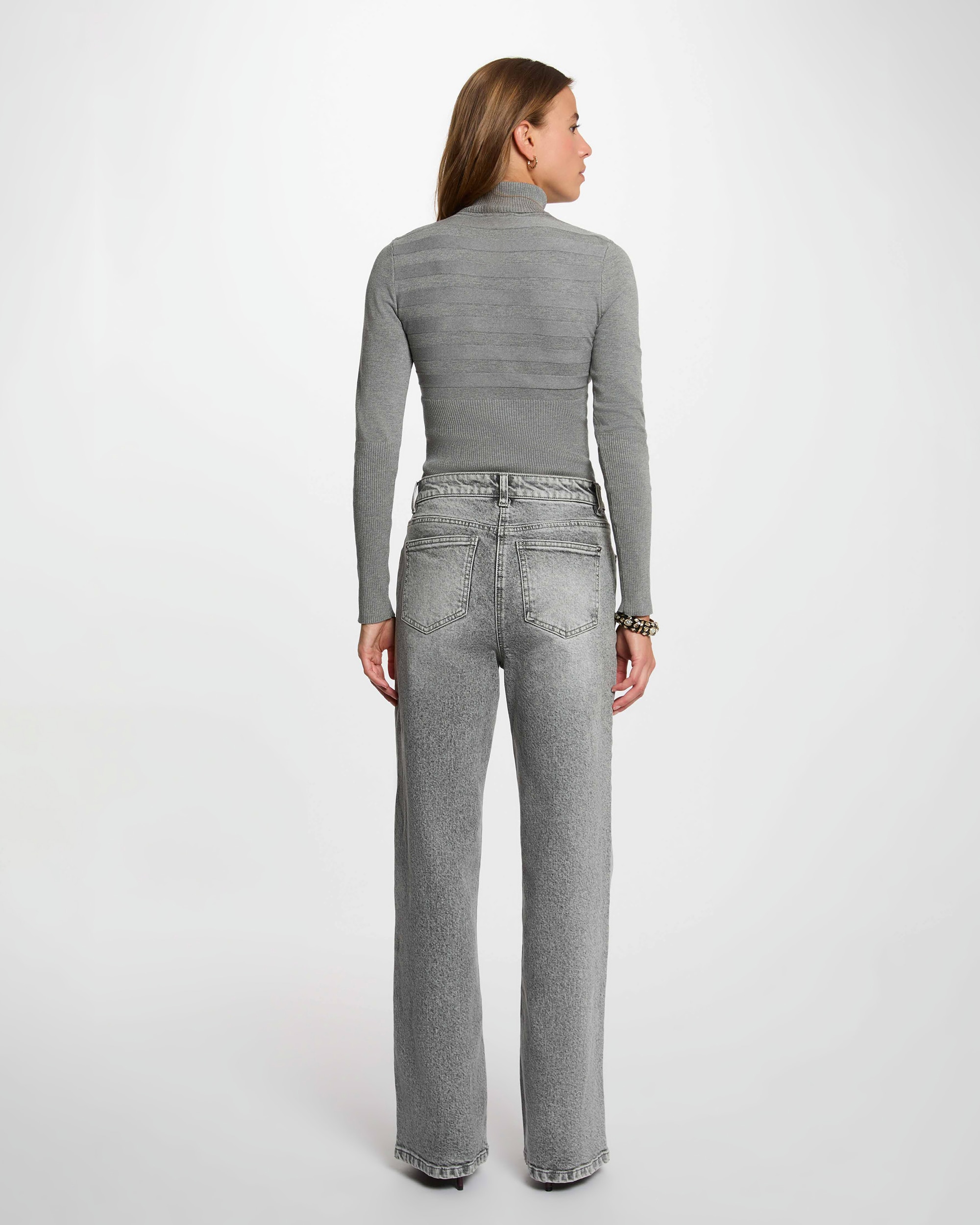 Jersey de mujer de cuello alto ajustado - Morgan - Gris claro Gris claro-2