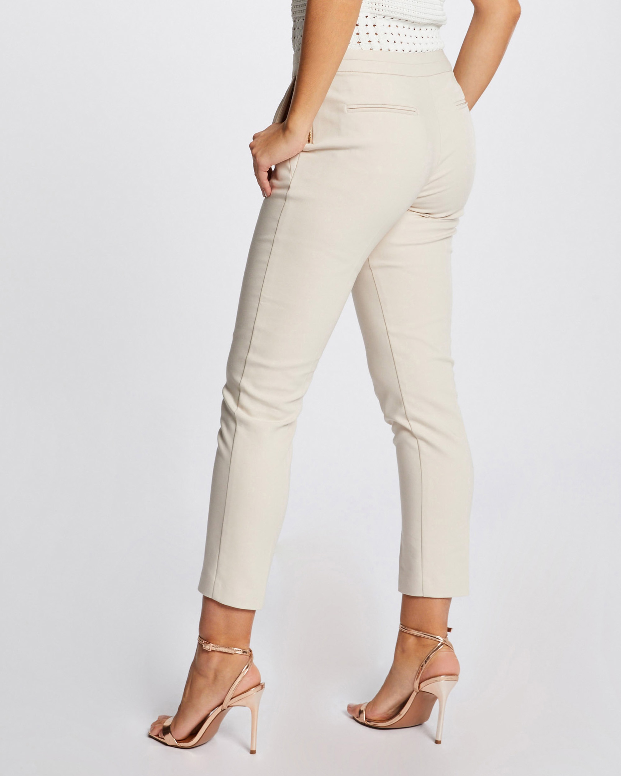 Pantalón de mujer cigarette estilo corto - Crema Crema-3