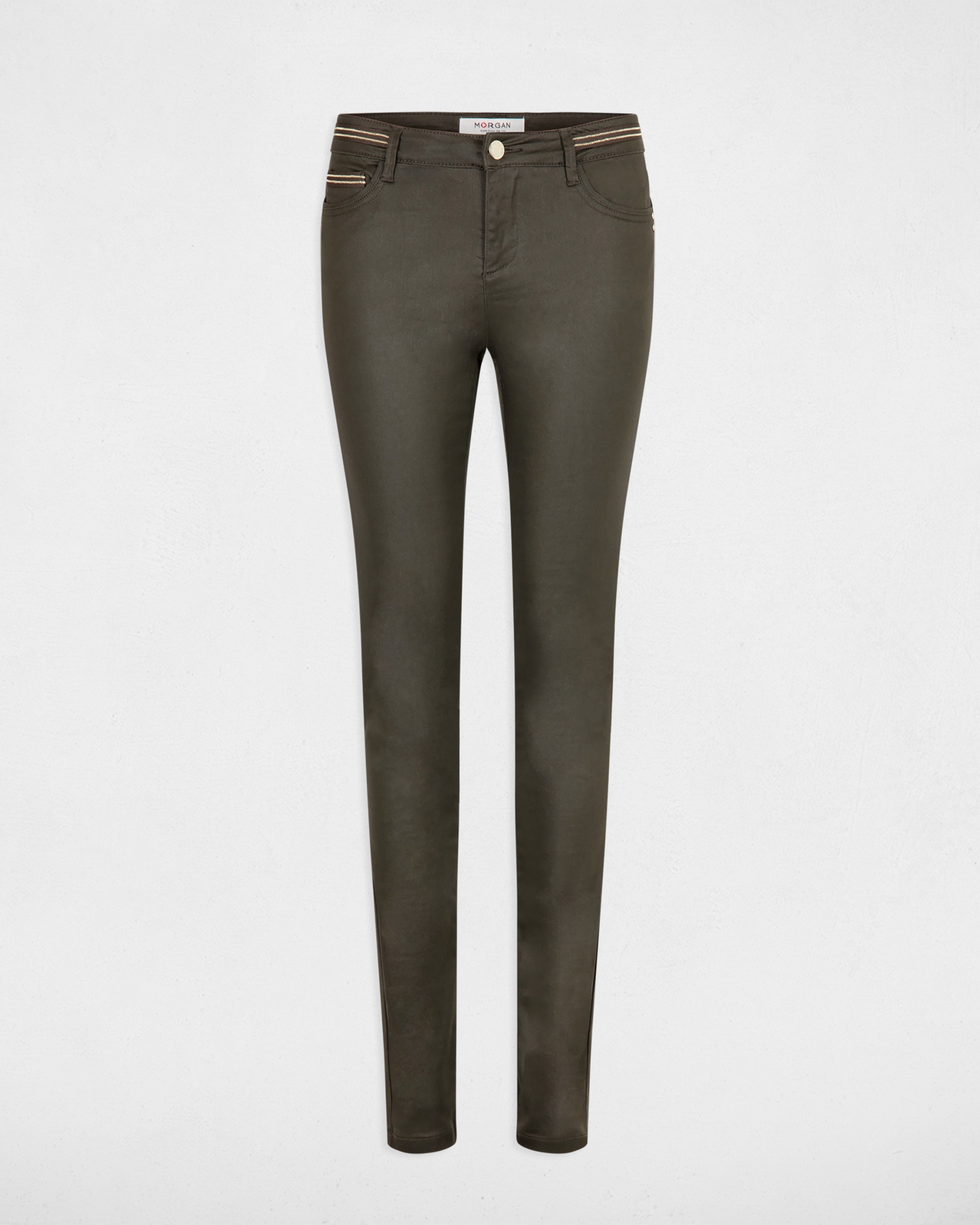 Pantalón de mujer slim efecto mojado - Verde oscuro Verde oscuro-4