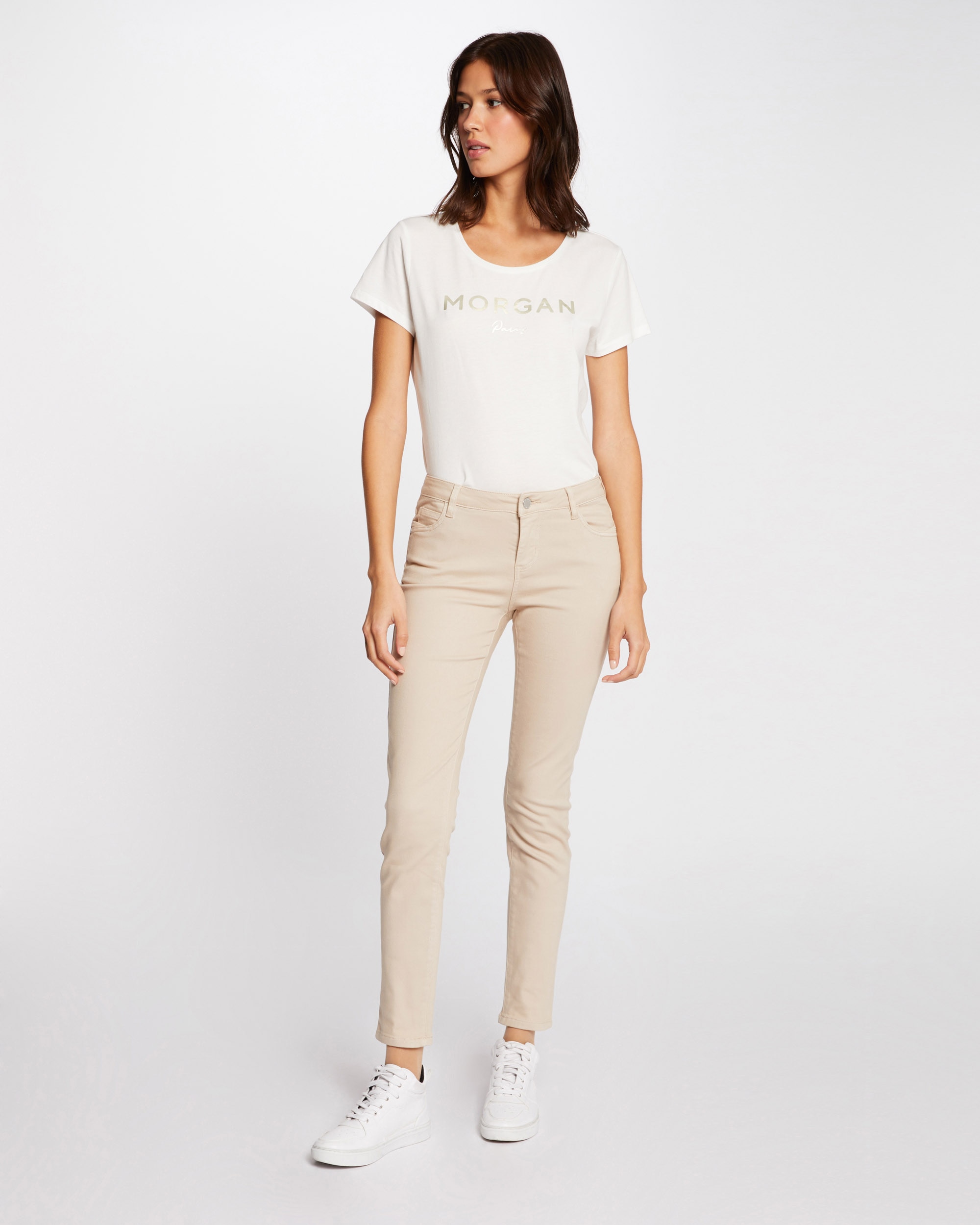 Vaquero pitillo de mujer skinny de talle bajo - Morgan - Beige Beige-1