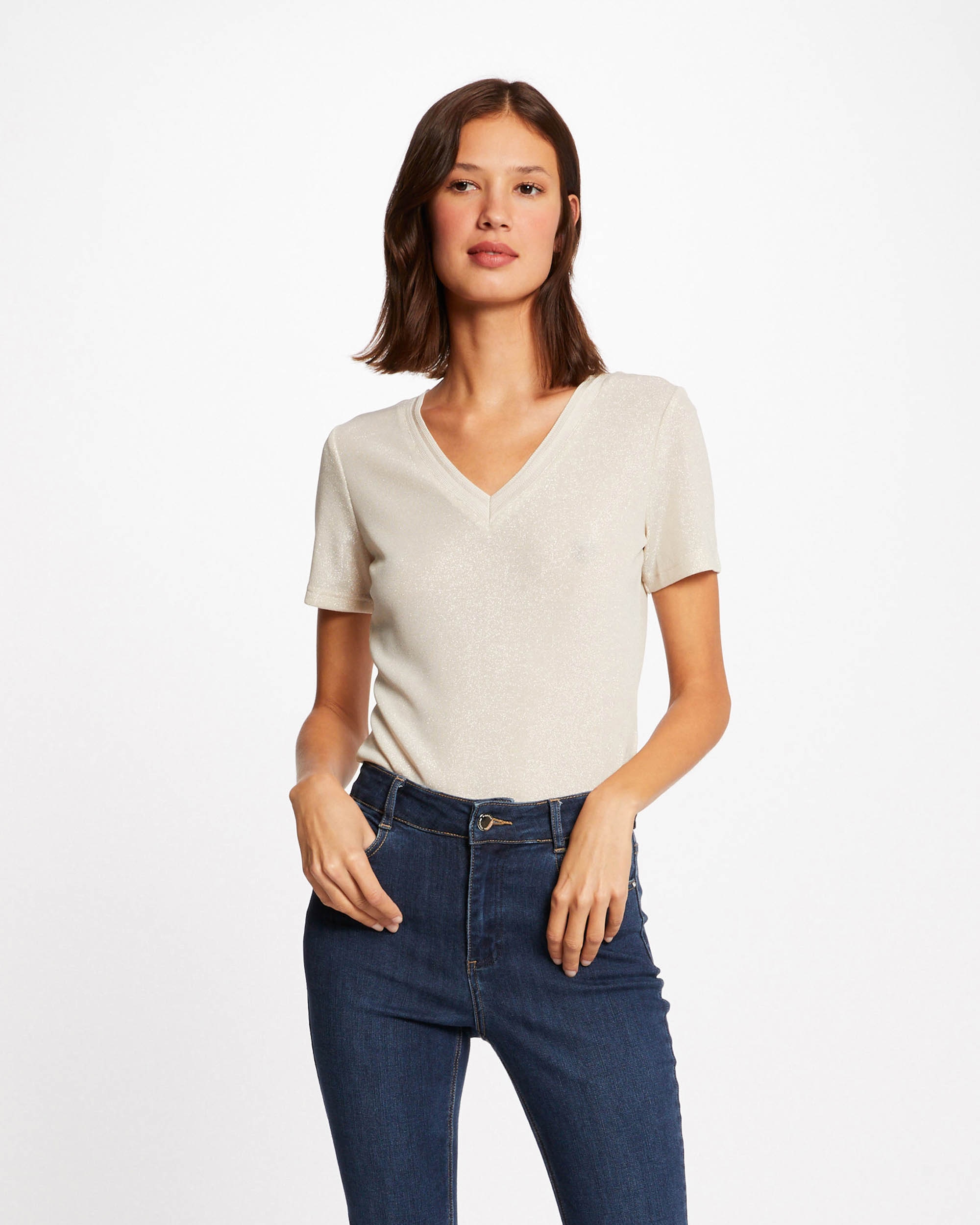 Morgan - Camiseta de mujer de manga corta con escote en V.