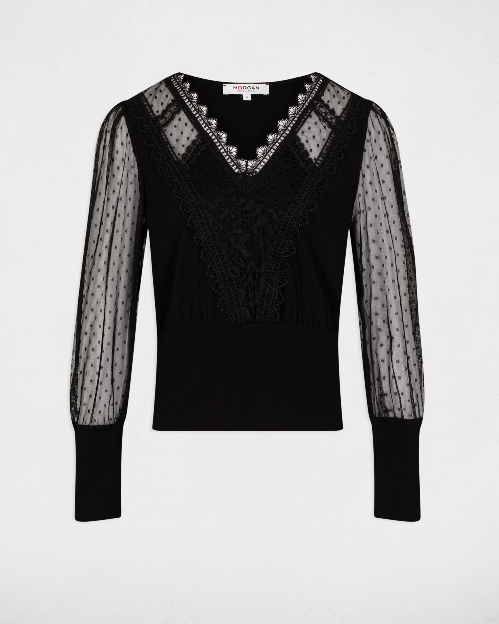 Camiseta de mujer de manga larga con plumeti - Morgan - Negro Negro-6