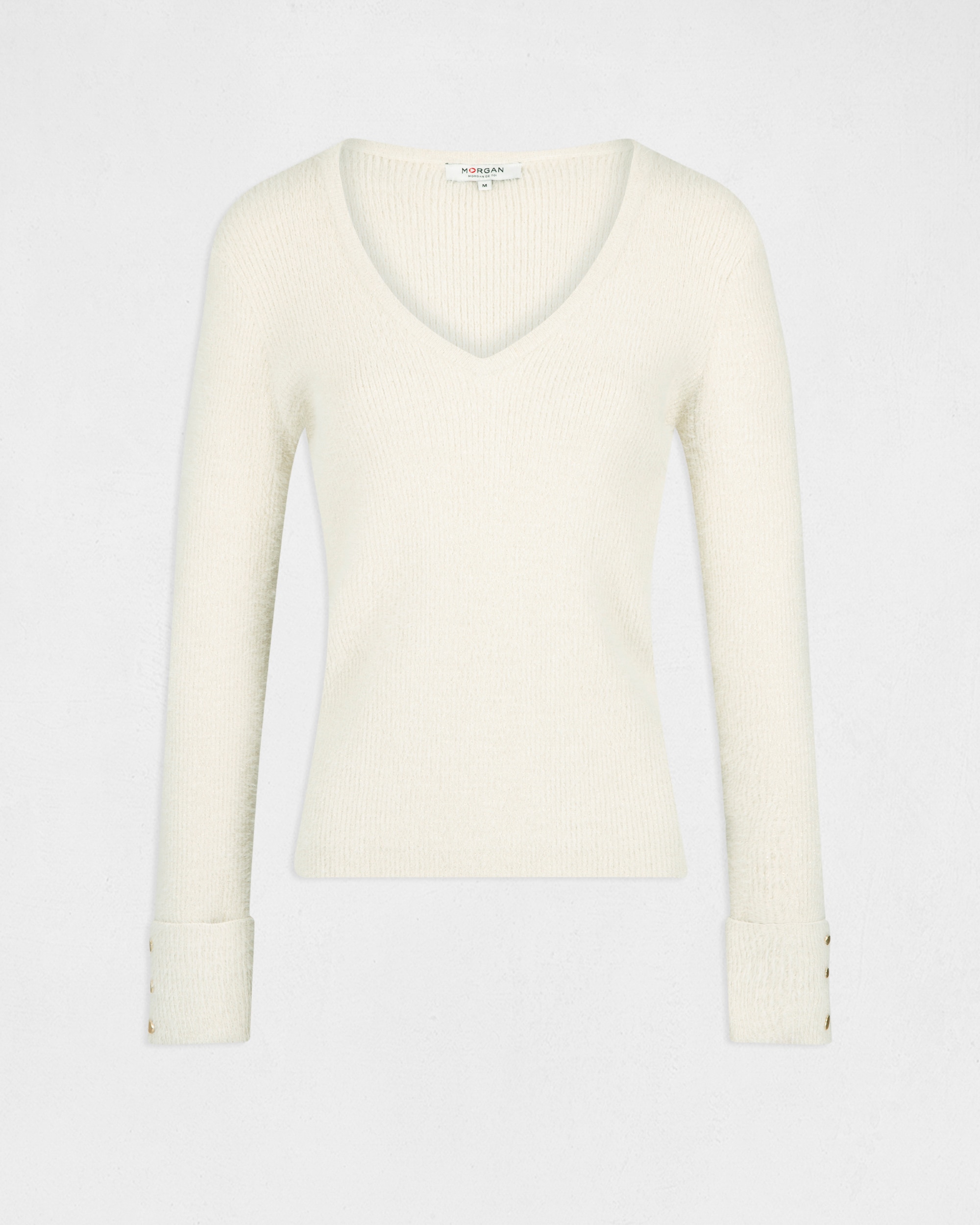 Jersey de mujer con escote pico - Morgan - Marfil Marfil-5