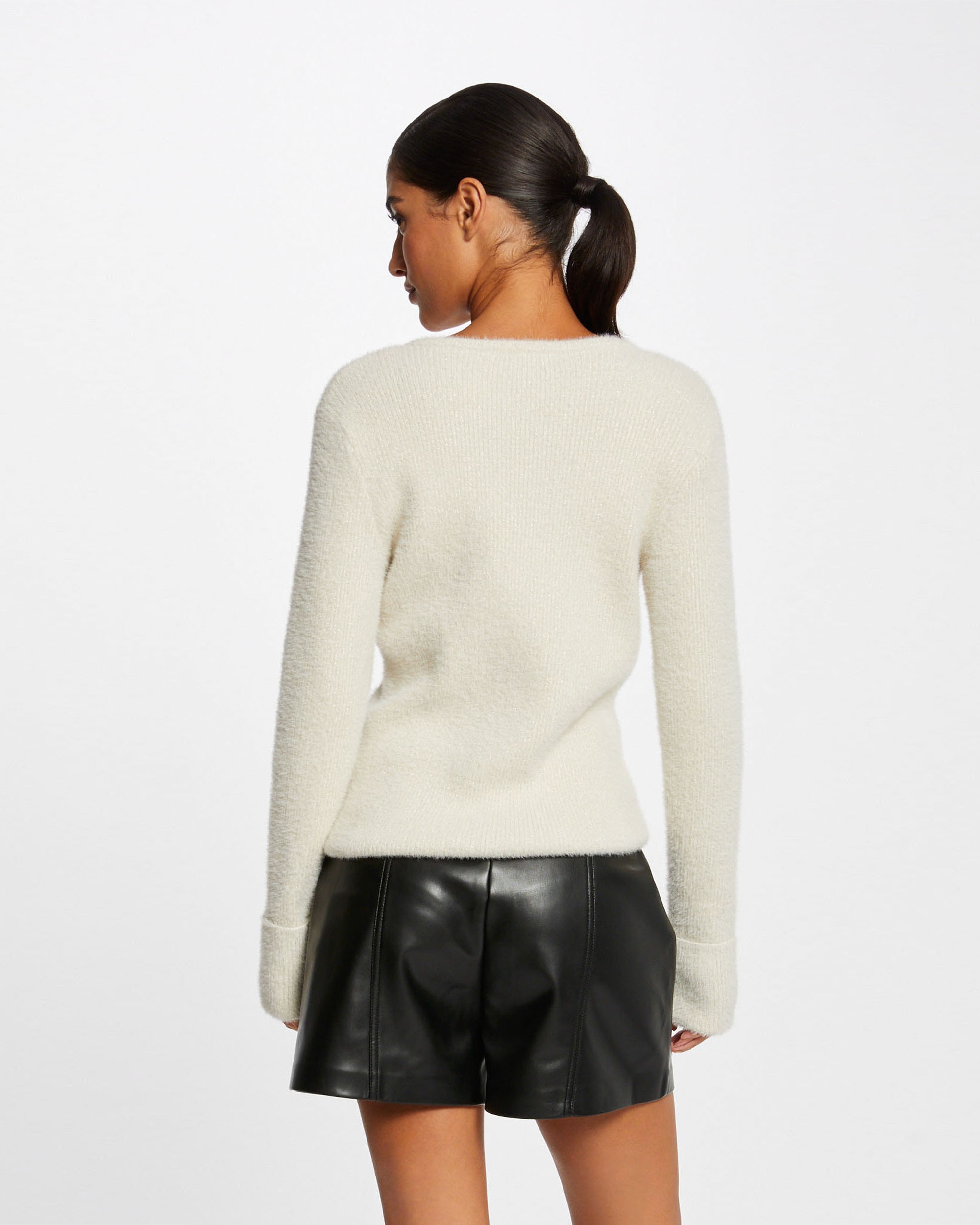 Jersey de mujer con escote pico - Morgan - Marfil Marfil-2