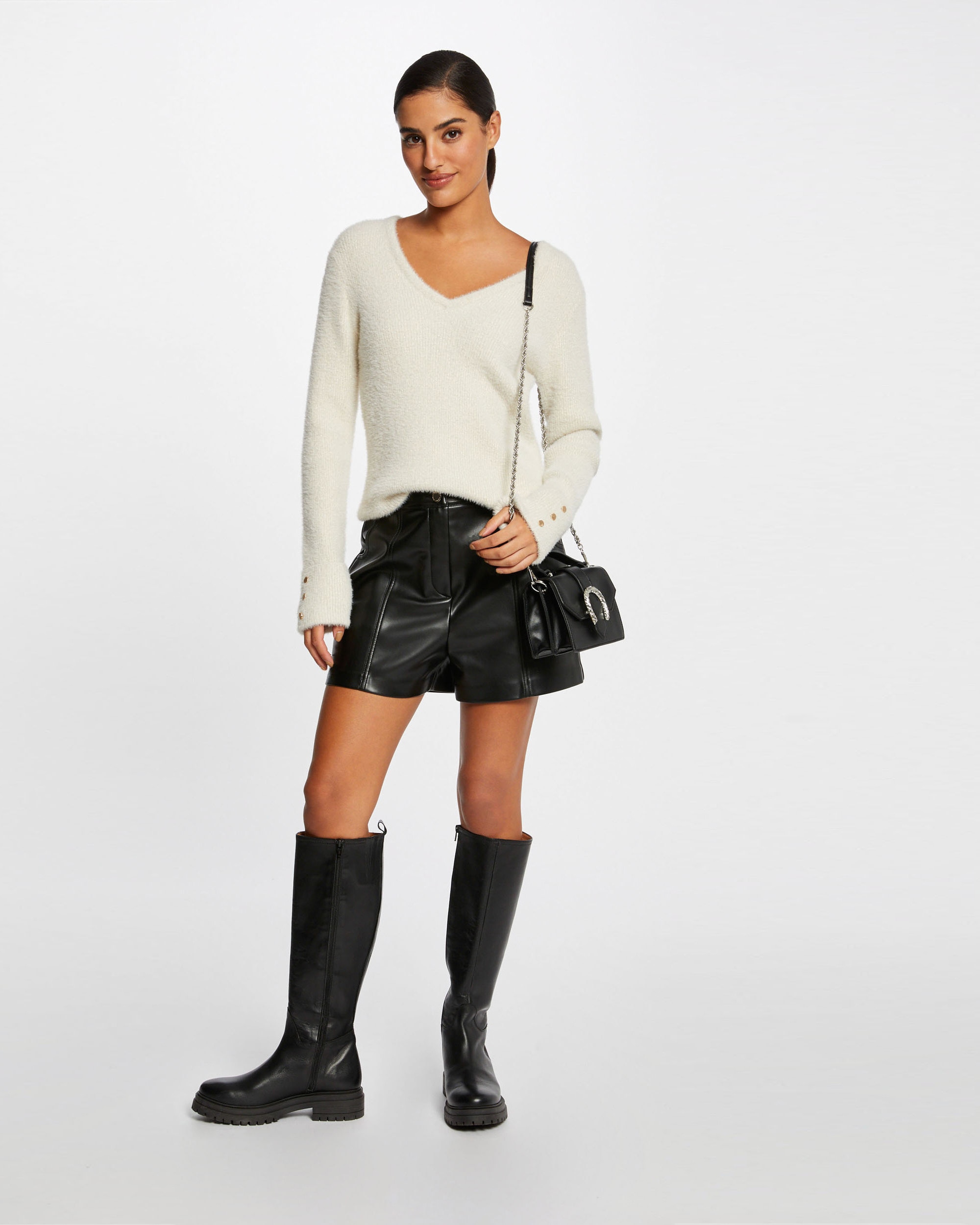Jersey de mujer con escote pico - Morgan - Marfil Marfil-3