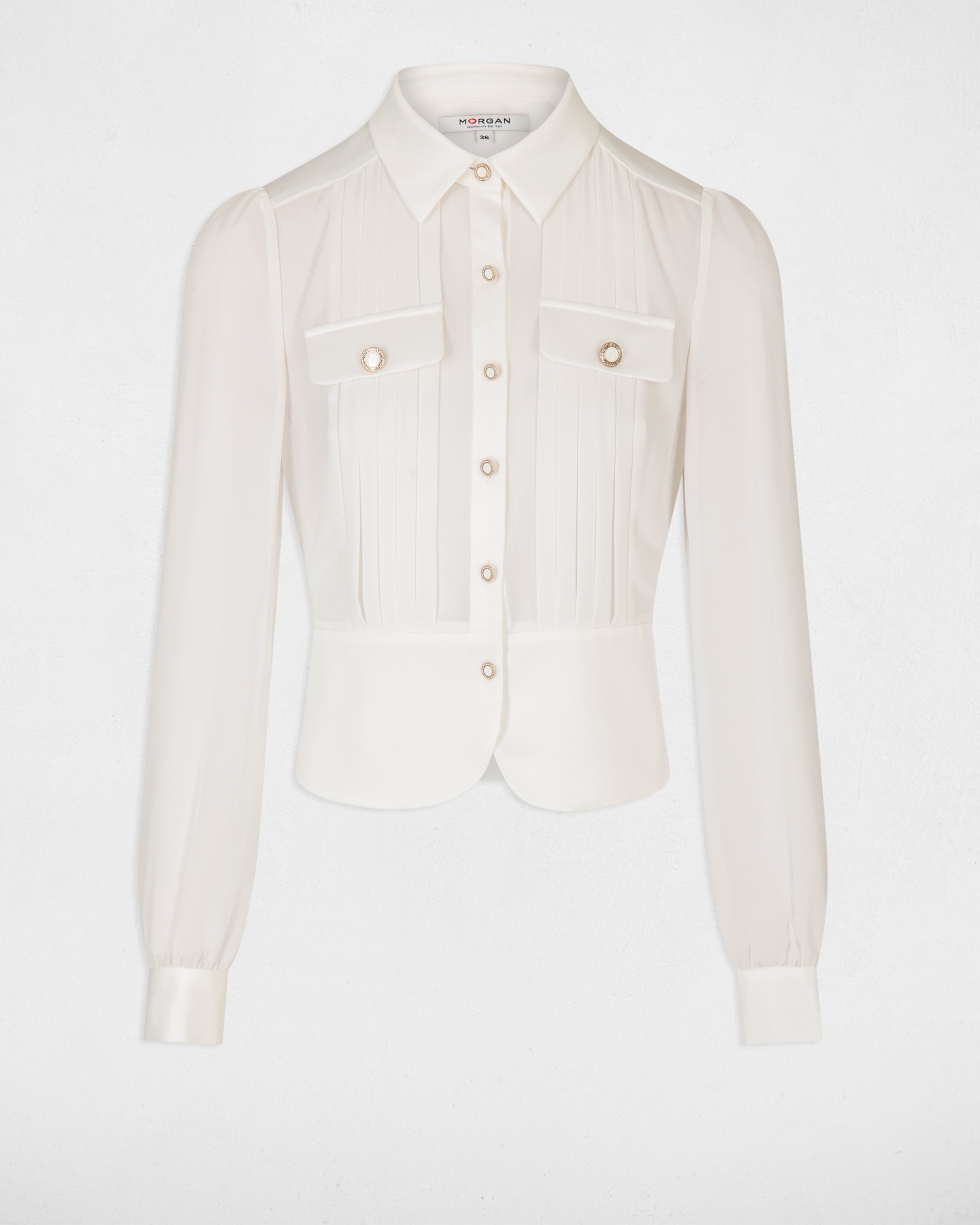 Camisa de mujer manga larga con pliegues - Morgan - Marfil Marfil-5