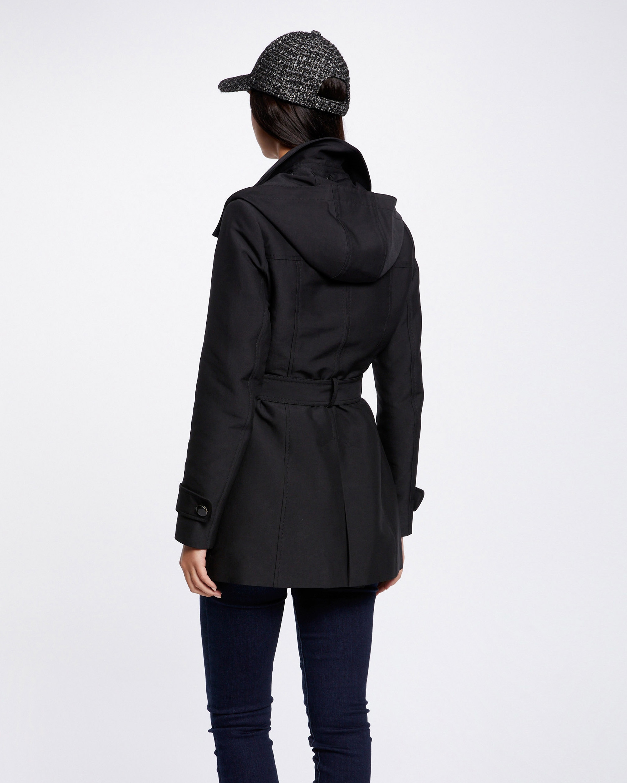 Gabardina de mujer entallada con cinturón y capucha - Morgan - Negro Negro-3