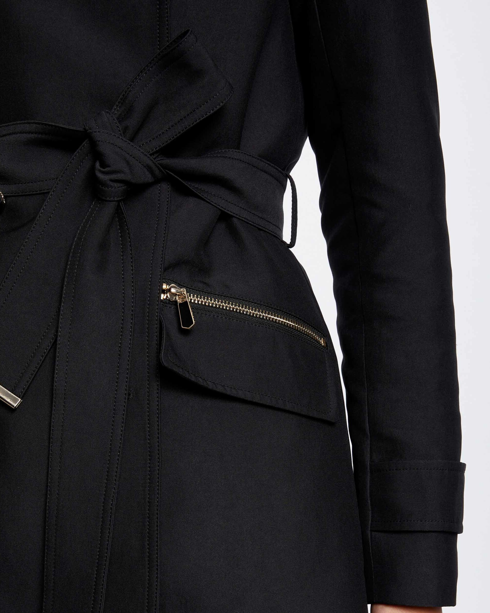Gabardina de mujer entallada con cinturón y capucha - Morgan - Negro Negro-5