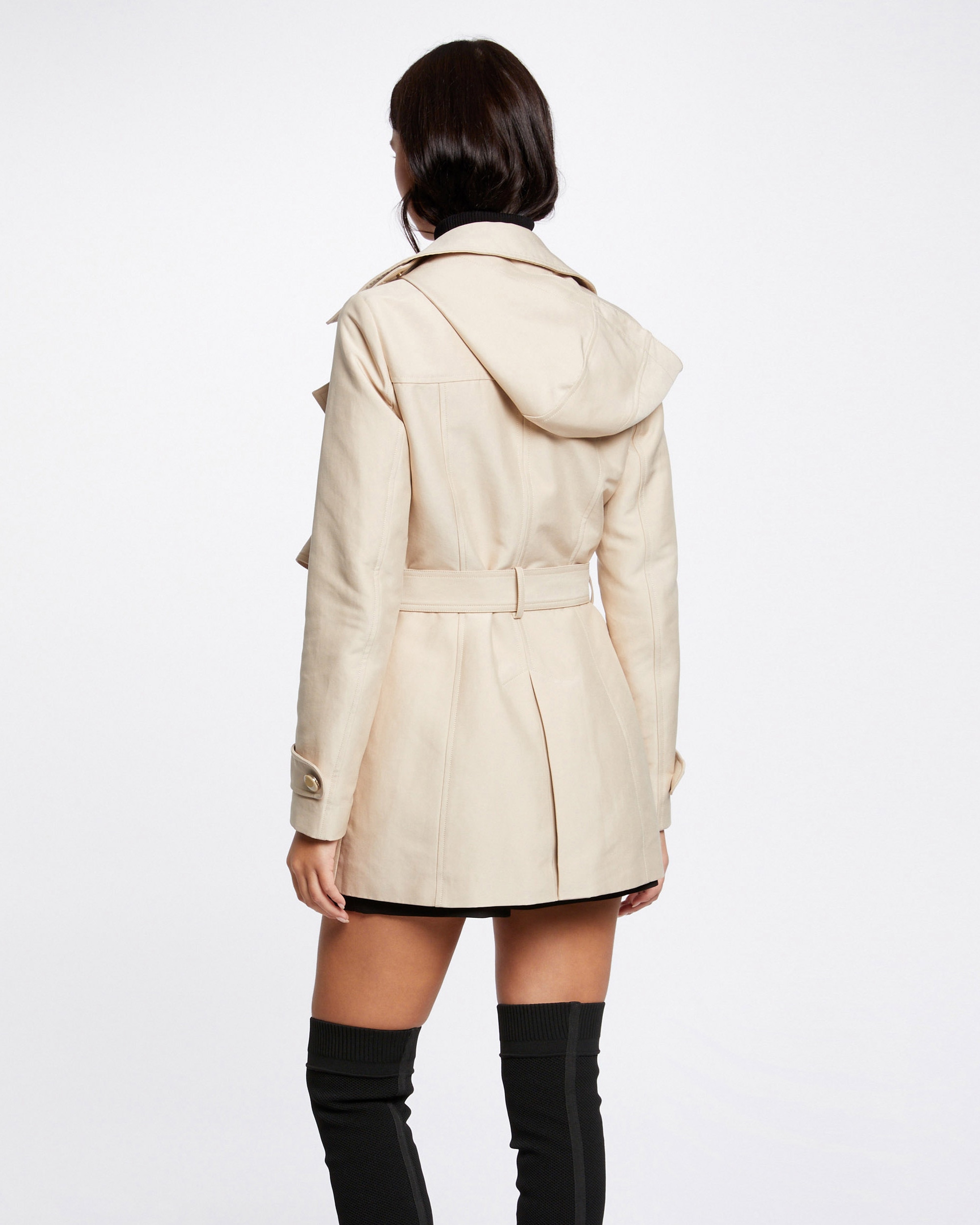 Gabardina de mujer entallada con cinturón y capucha - Morgan - Beige Beige-3