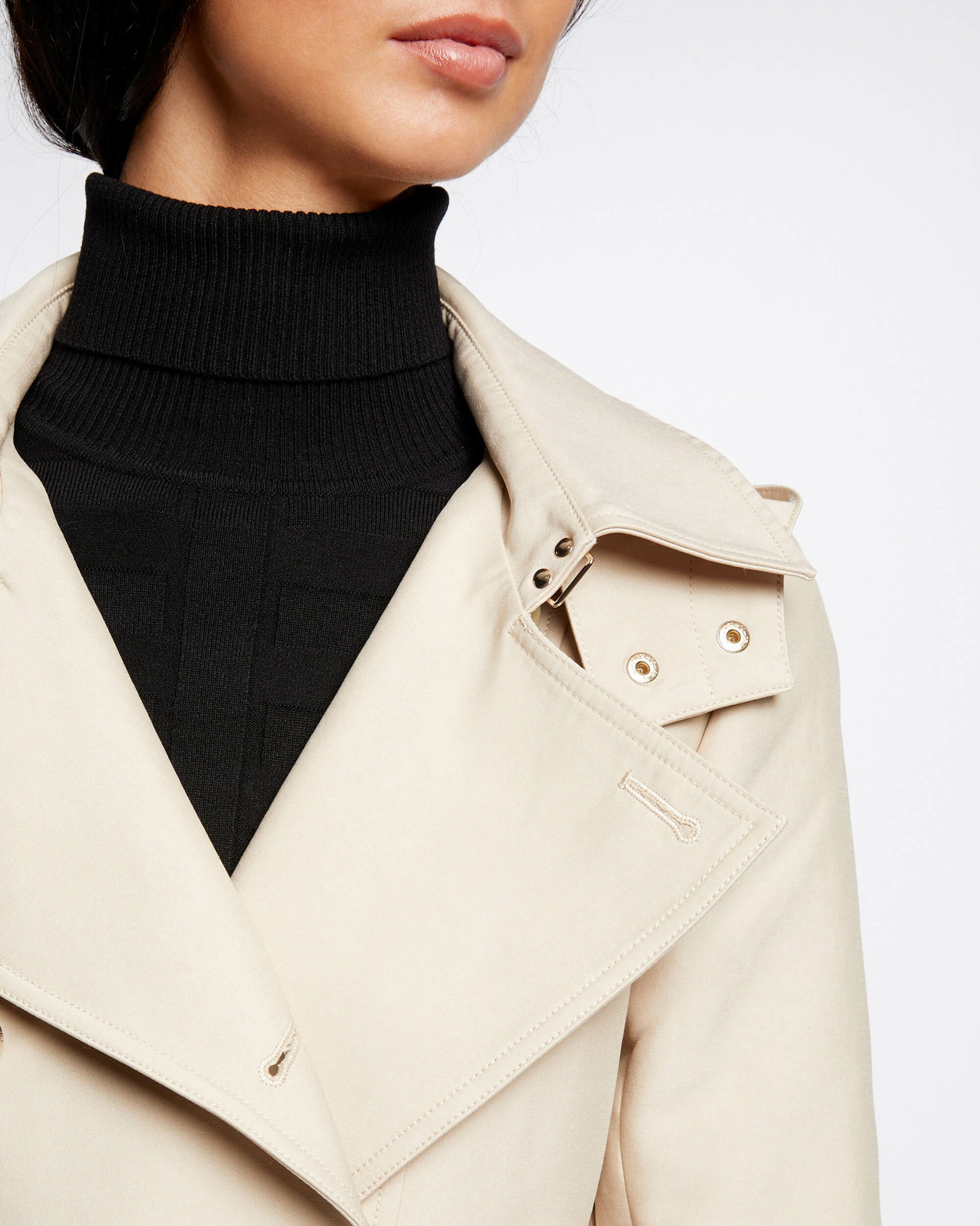 Gabardina de mujer entallada con cinturón y capucha - Morgan - Beige Beige-4