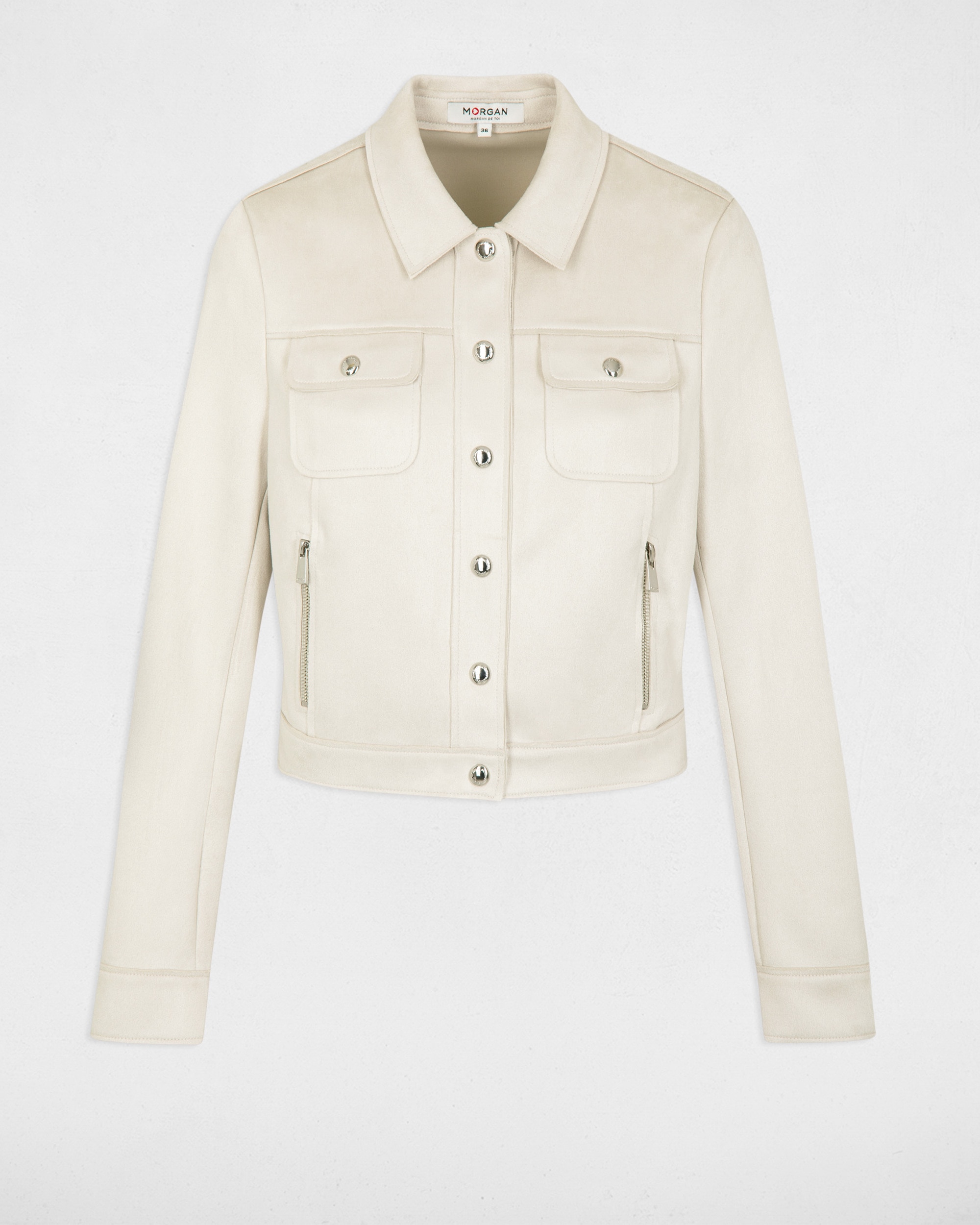 Cazadora de mujer de antelina con botones - Morgan - Beige Beige-5