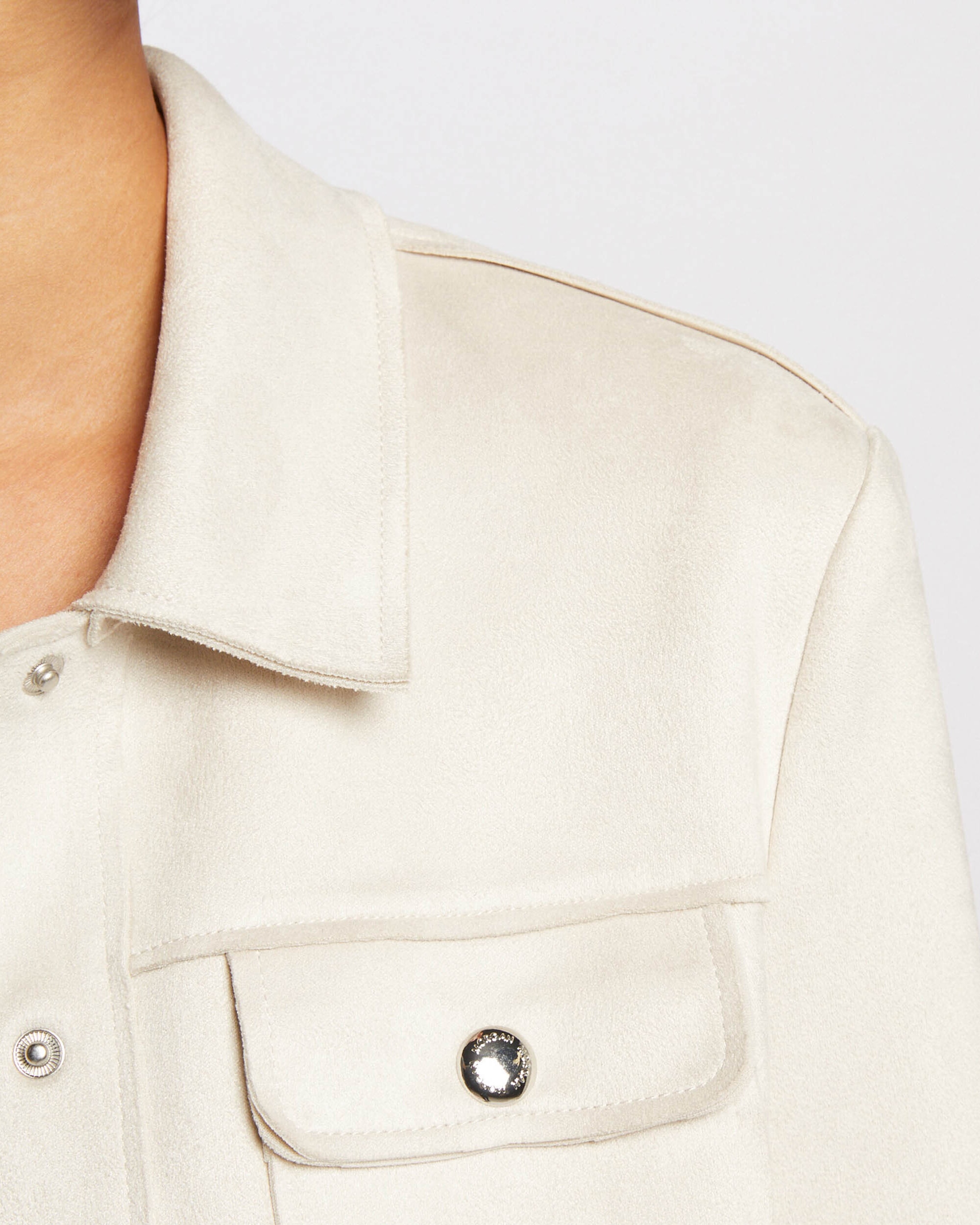 Cazadora de mujer de antelina con botones - Morgan - Beige Beige-4