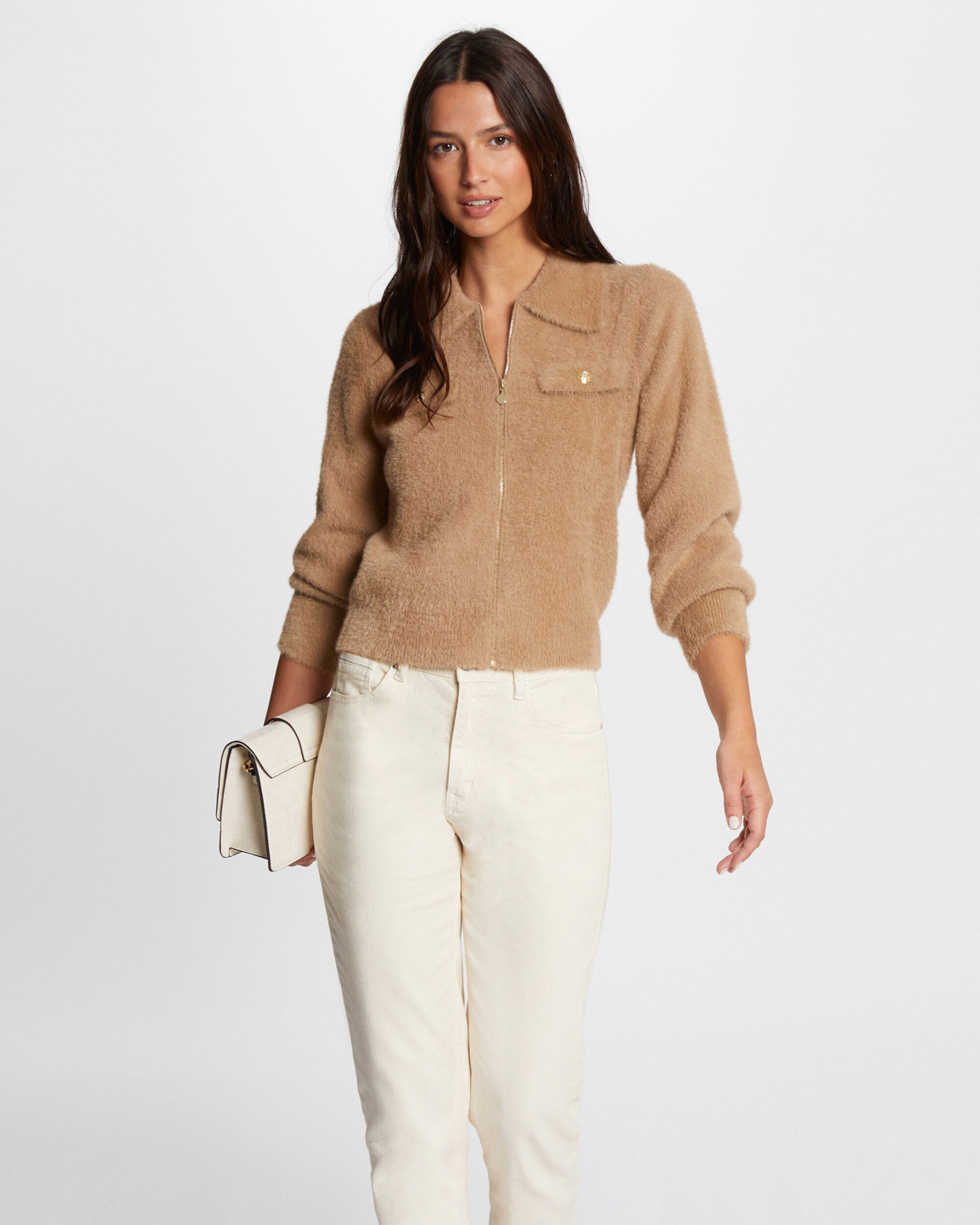Cárdigan de mujer con cremallera - Morgan - Camel Camel-1