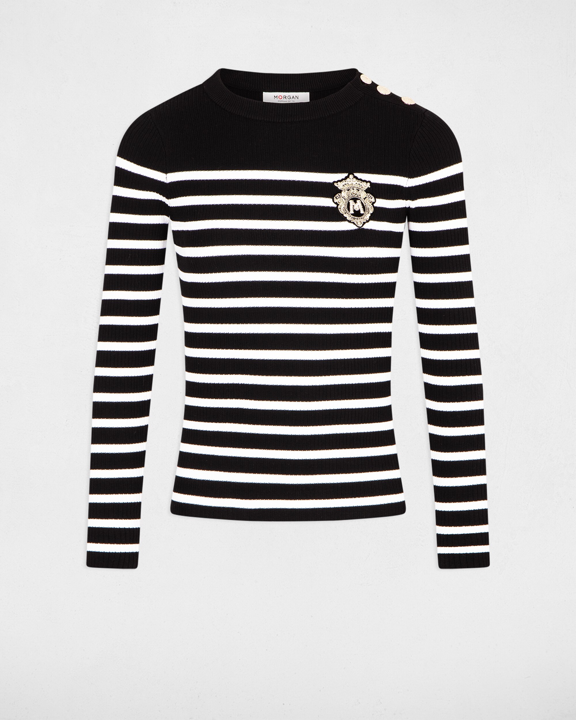 Jersey de mujer manga larga con rayas - Morgan - Negro / Blanco Negro / Blanco-5