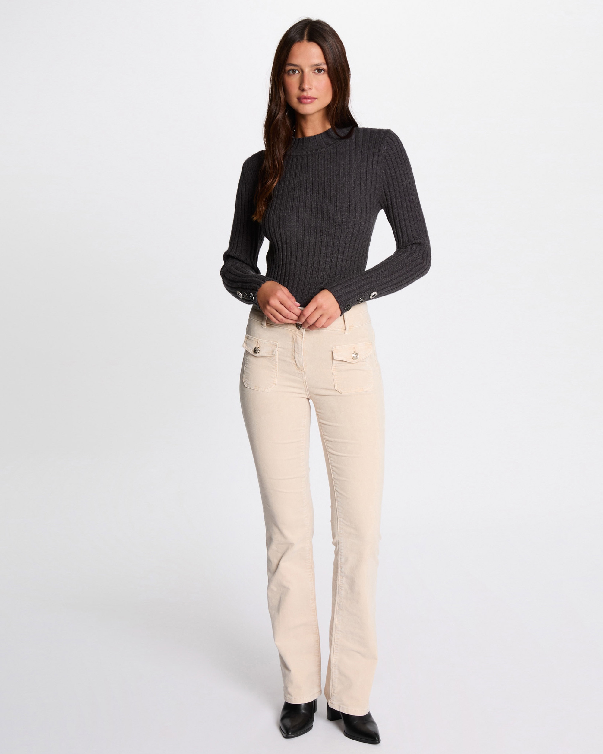 Pantalones rectos de mujer con bolsillos - Morgan - Marfil Marfil-3