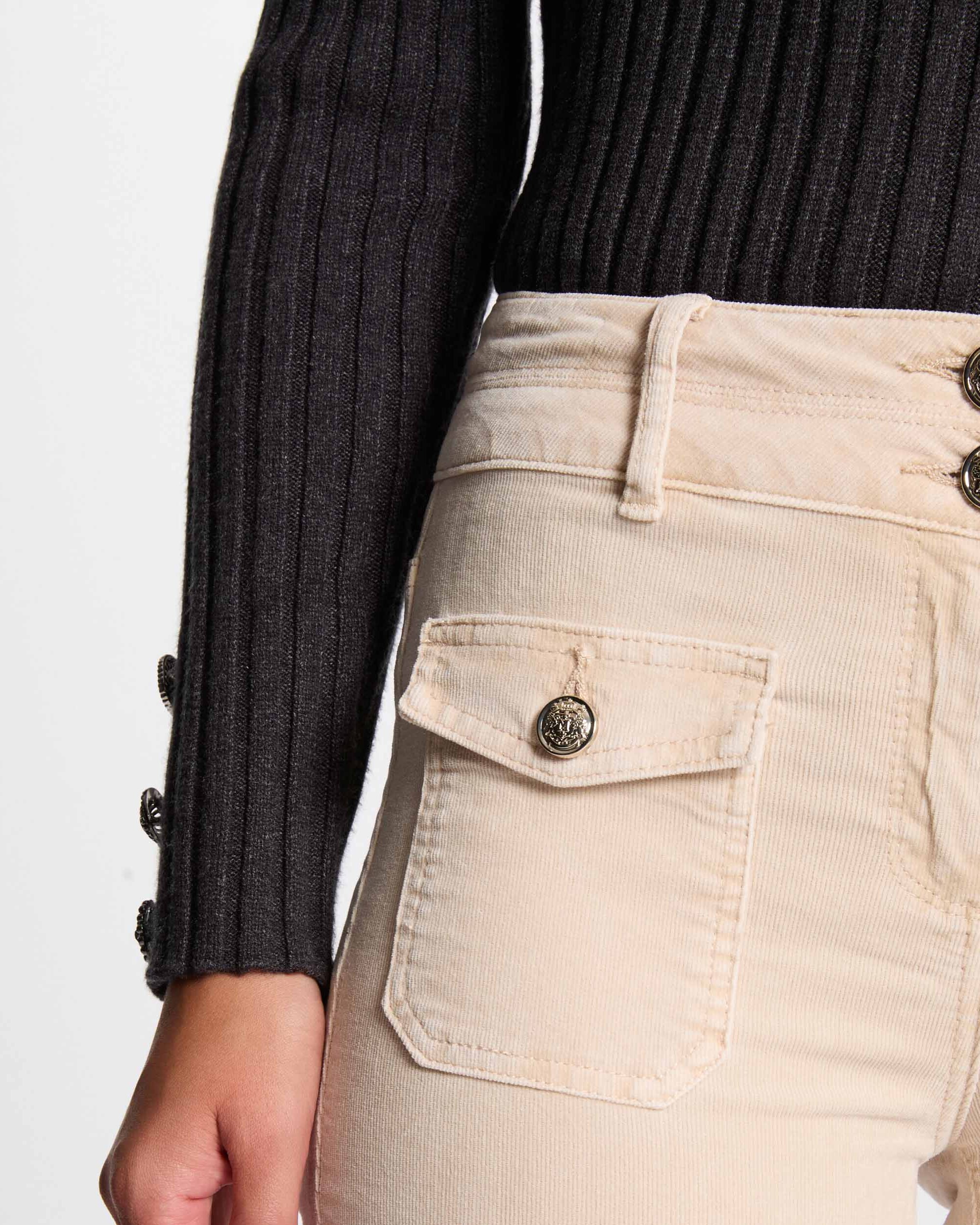 Pantalones rectos de mujer con bolsillos - Morgan - Marfil Marfil-4