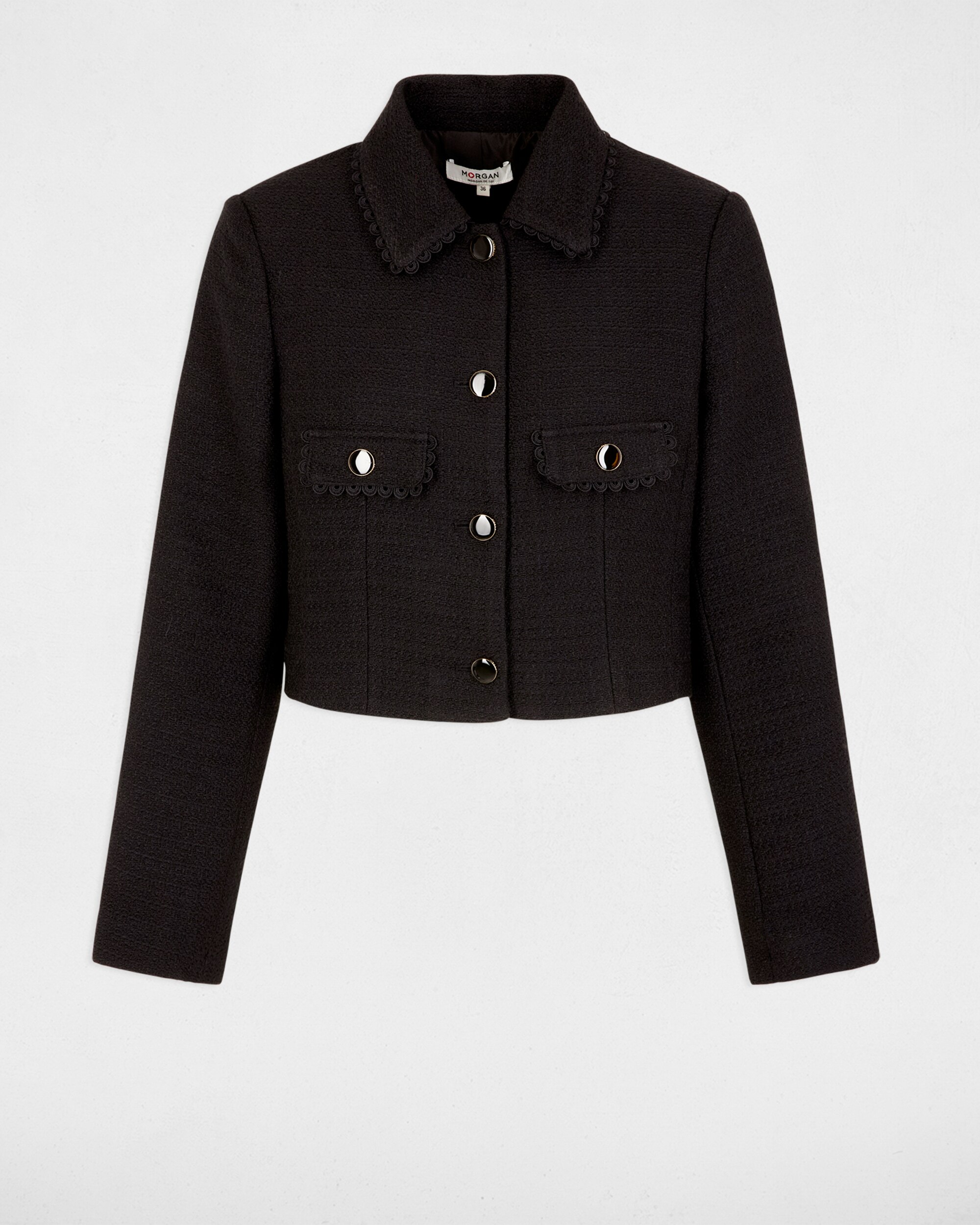 Chaqueta de mujer corta tweed - Morgan - Negro Negro-5