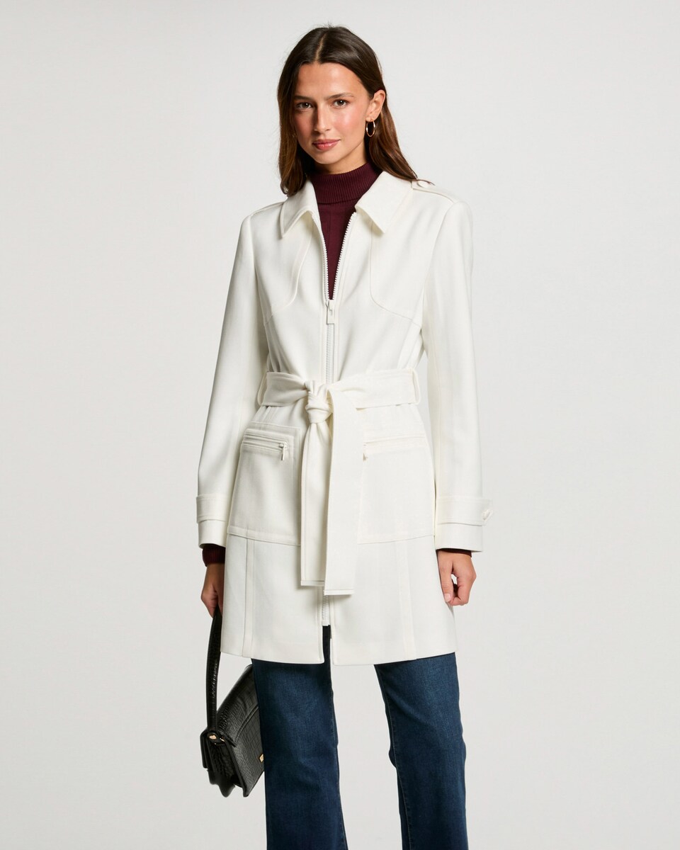 Abrigo de paño de mujer largo con cremallera y cinturón · Morgan