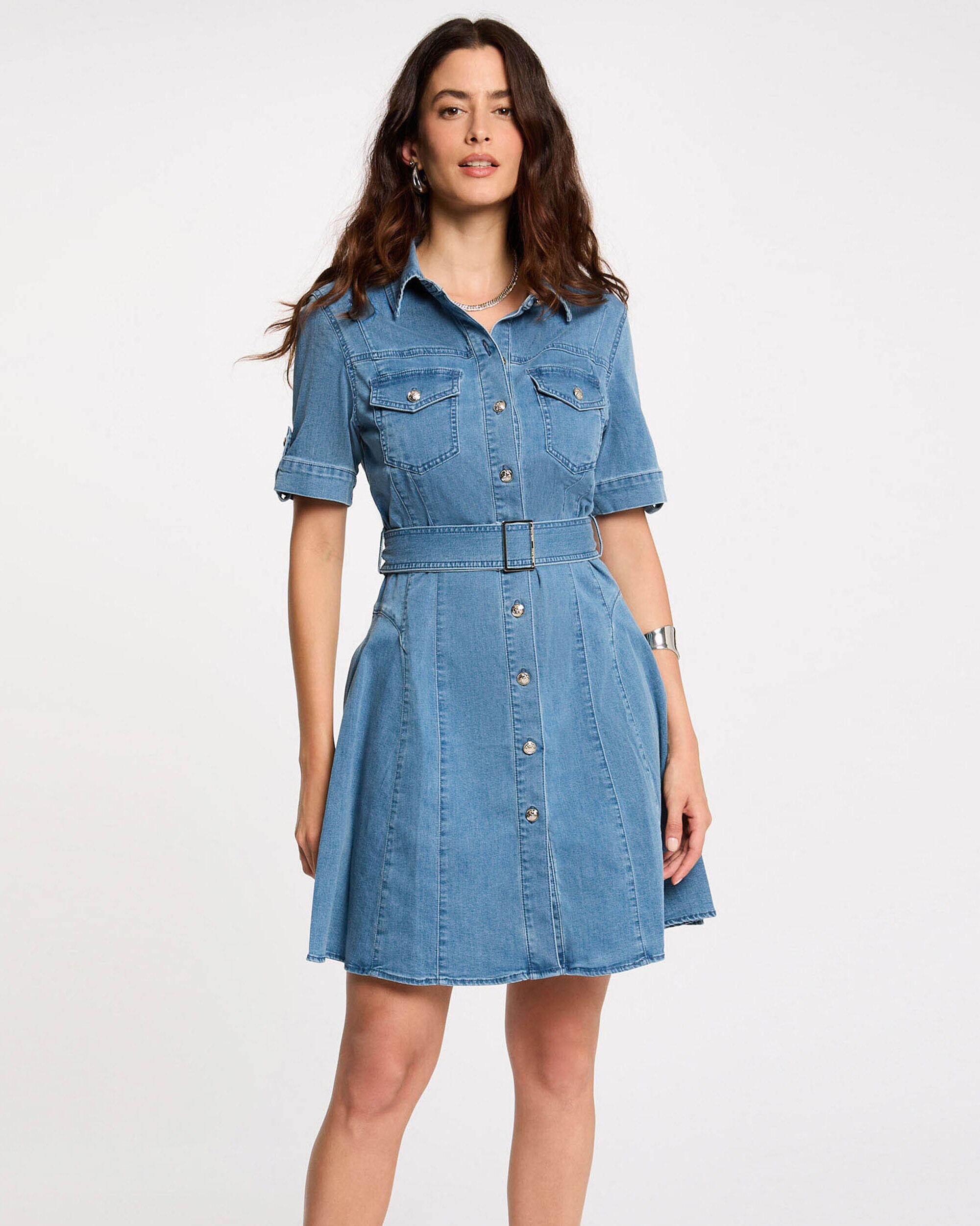 Vestido corto vaquero con cinturón - Morgan - Azul denim Azul denim-2