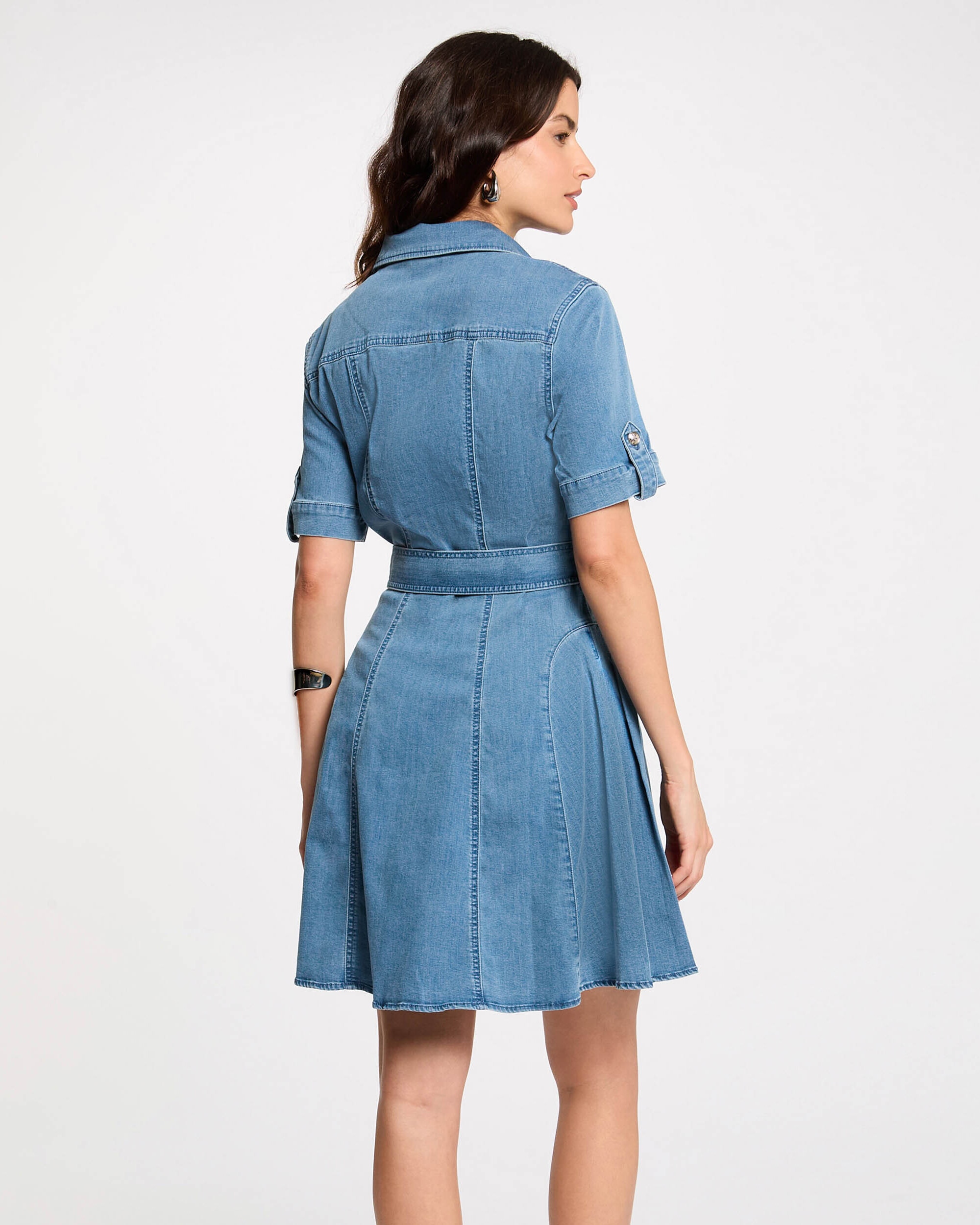 Vestido corto vaquero con cinturón - Morgan - Azul denim Azul denim-3