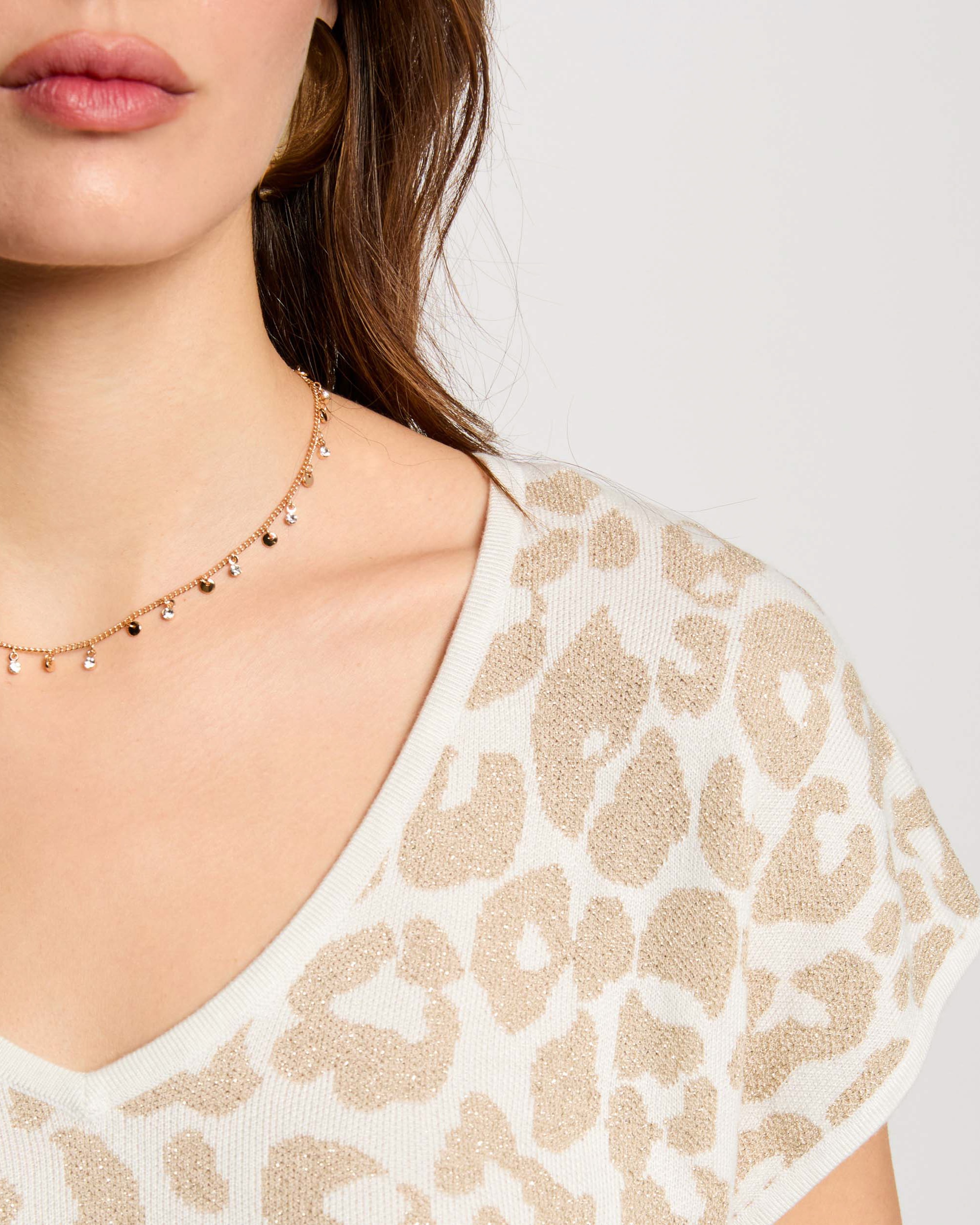 Jersey de mujer de manga corta estampado - Morgan - Beige Beige-4