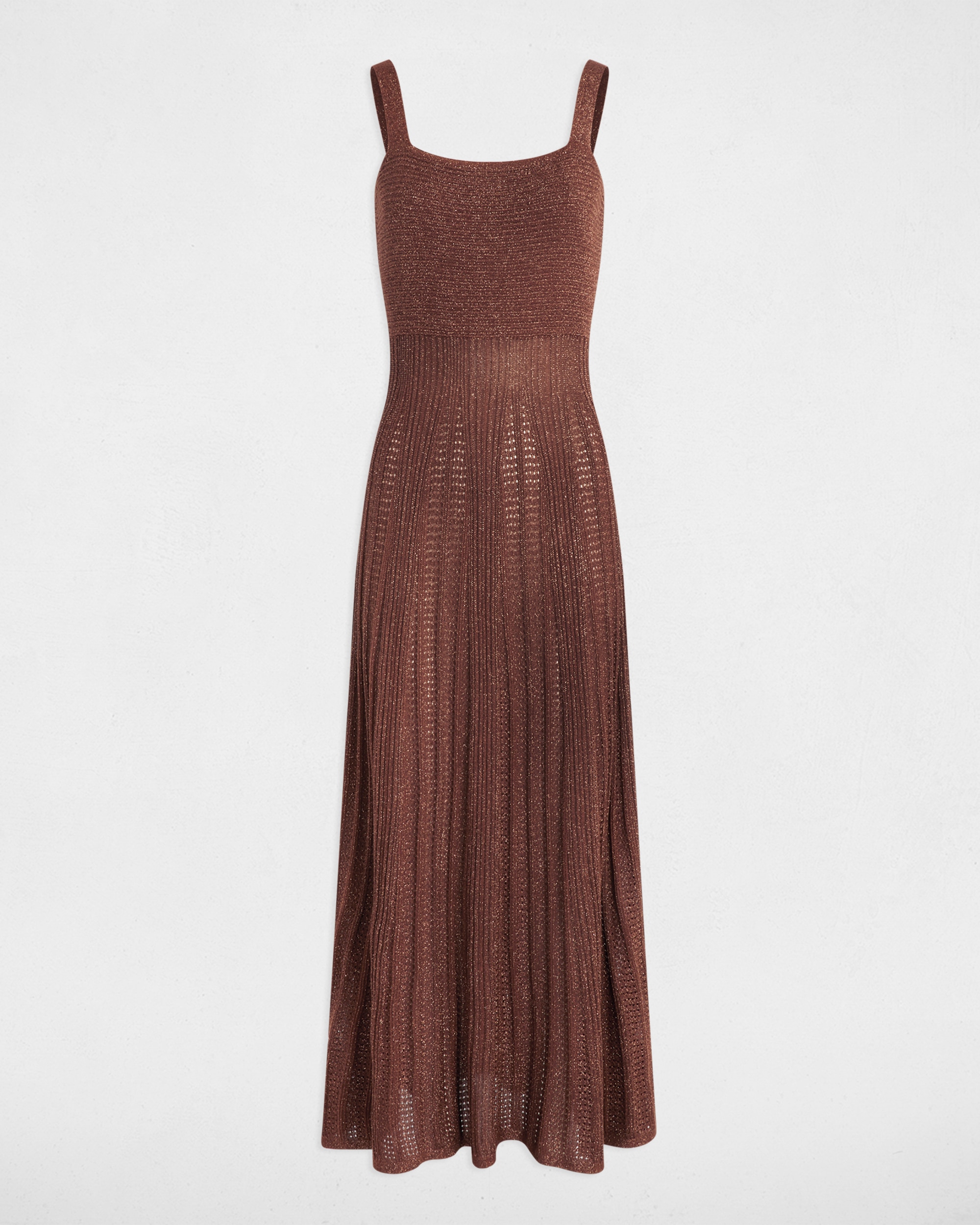 Vestido punto largo recto - Morgan - Marrón Marrón-5