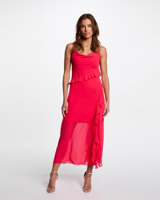 Imagen 0 de Vestido midi ajustado con volantes