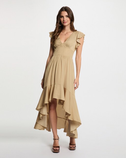 Imagen 0 de Vestido con largo asimétrico de satén