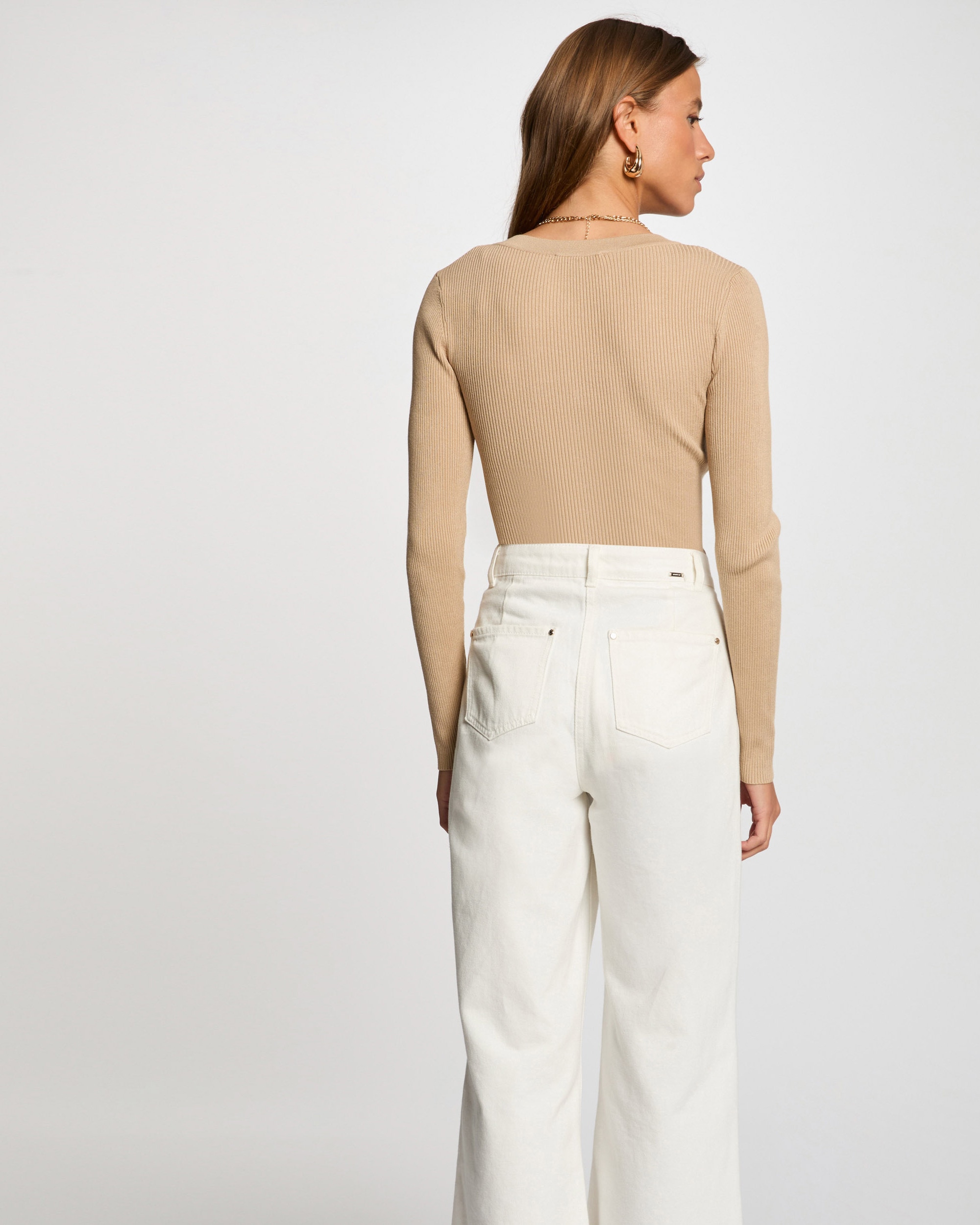 Jersey de mujer de manga larga punto fino botones - Morgan - Beige Beige-2