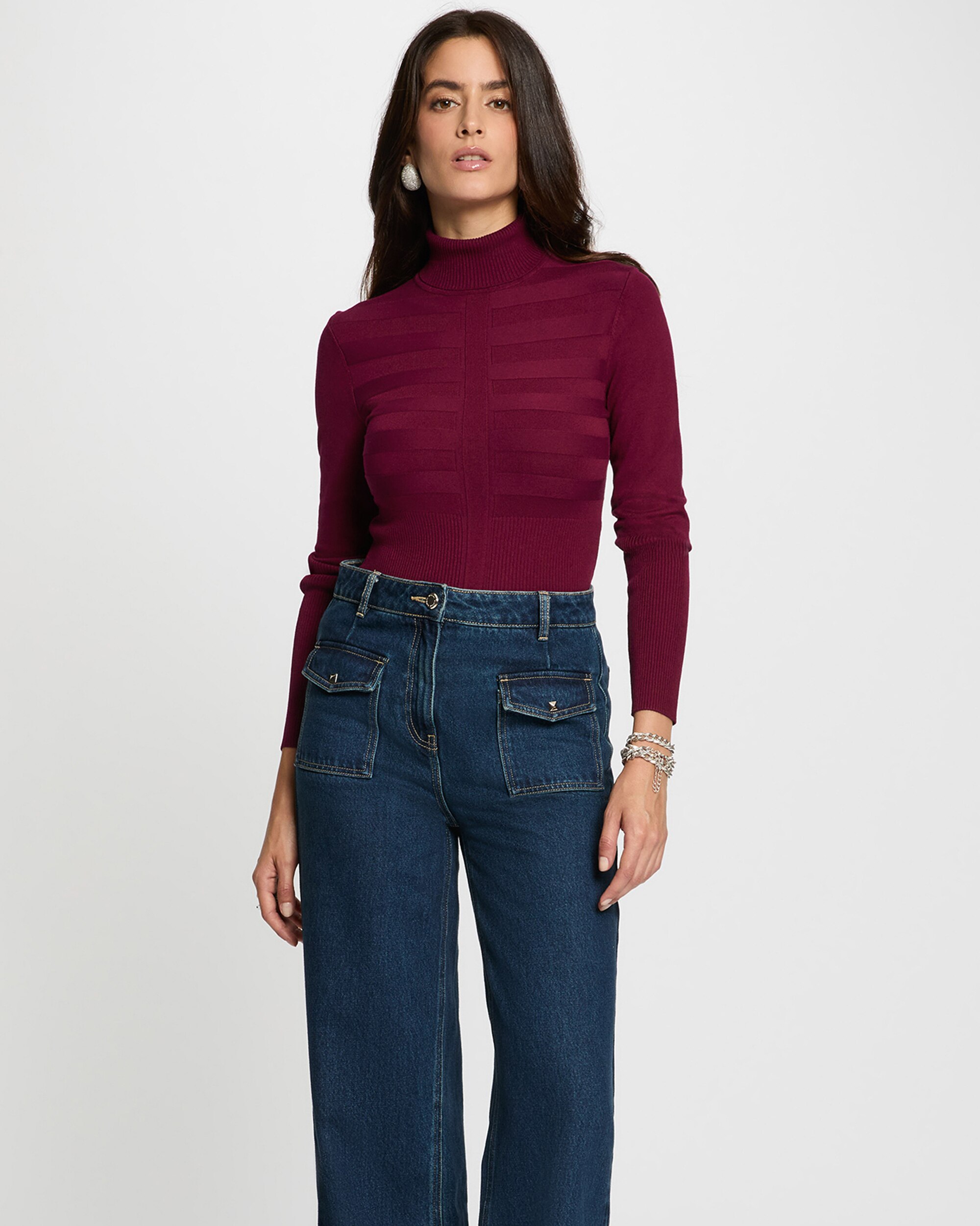 Jersey de mujer con cuello alto - Morgan - Ciruela Ciruela-1