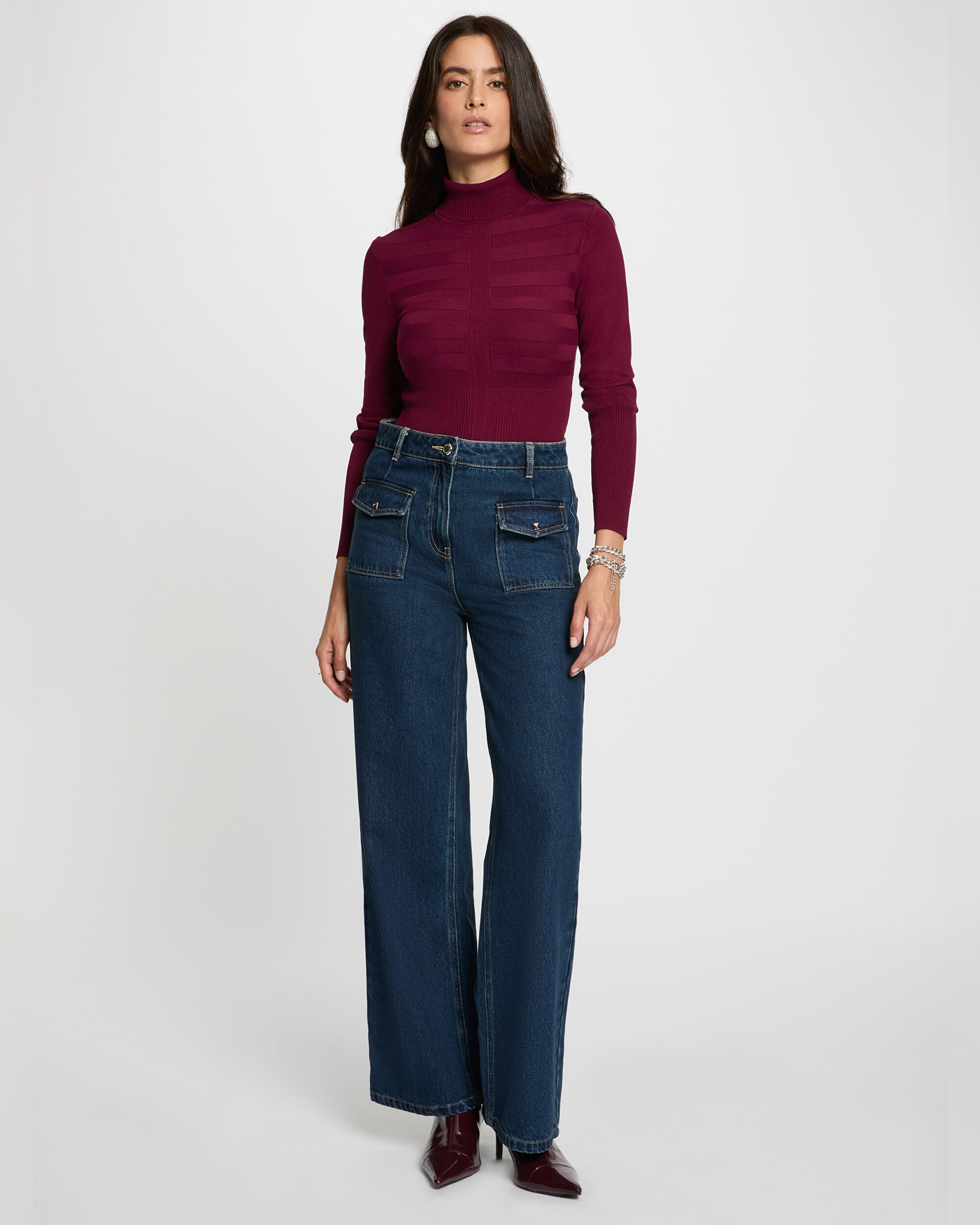 Jersey de mujer con cuello alto - Morgan - Ciruela Ciruela-3