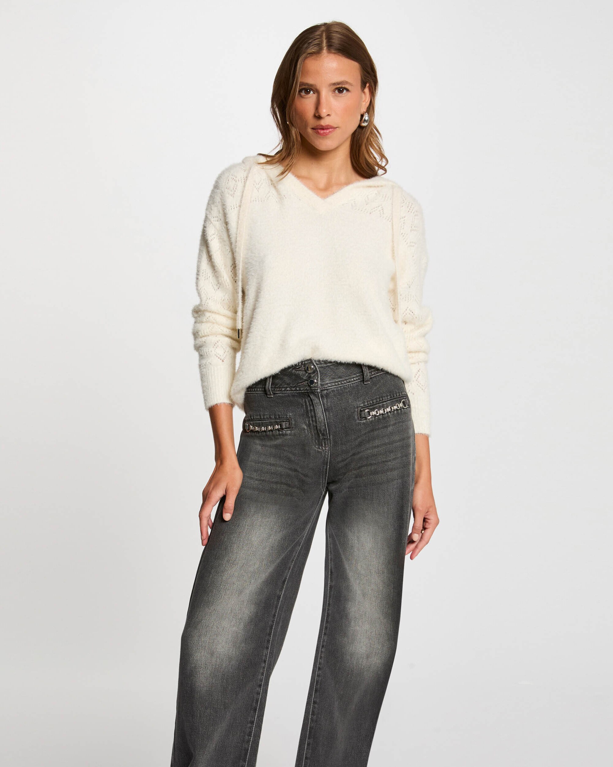 Jersey de mujer con capucha - Morgan - Blanco Blanco-1