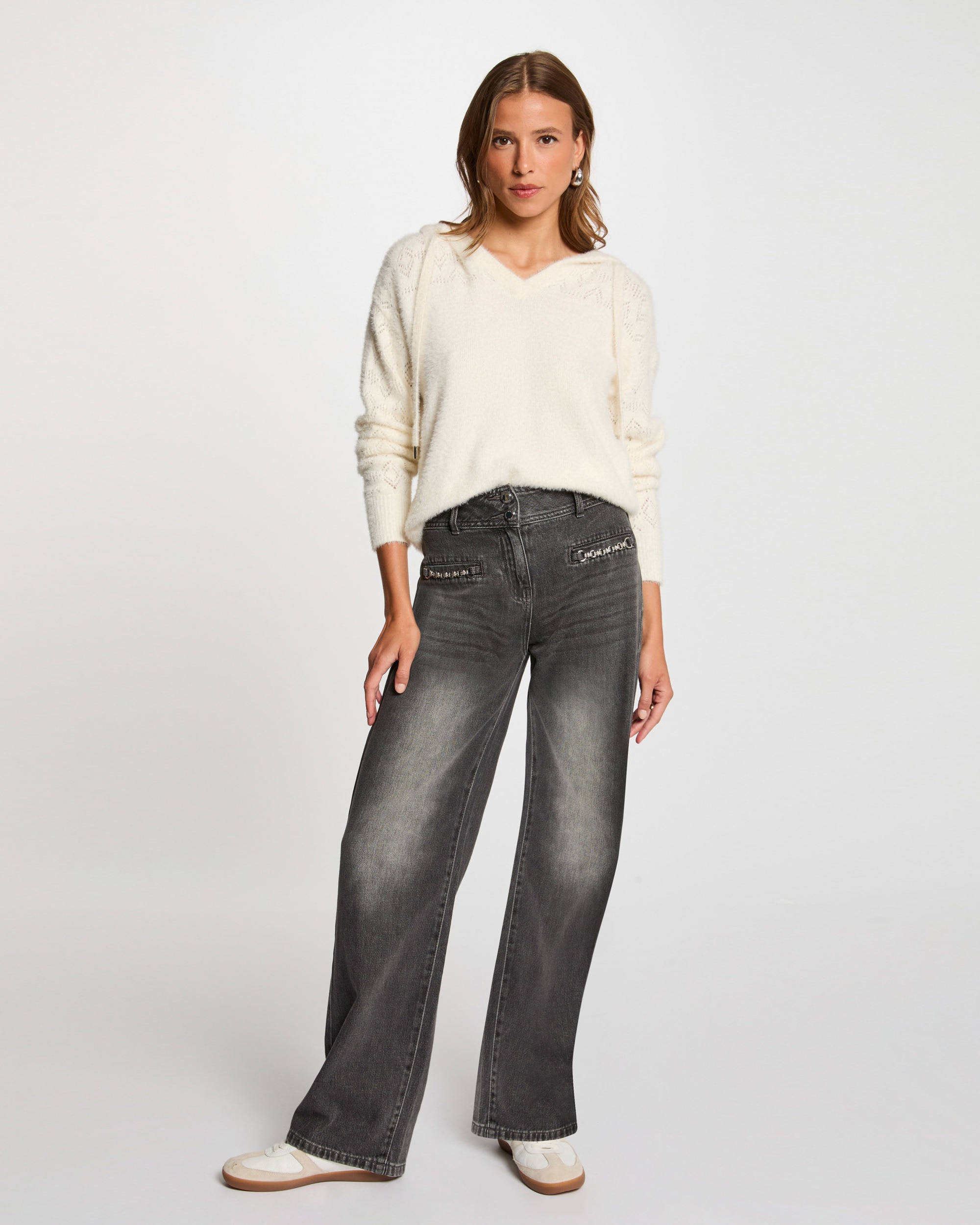 Jersey de mujer con capucha - Morgan - Blanco Blanco-3