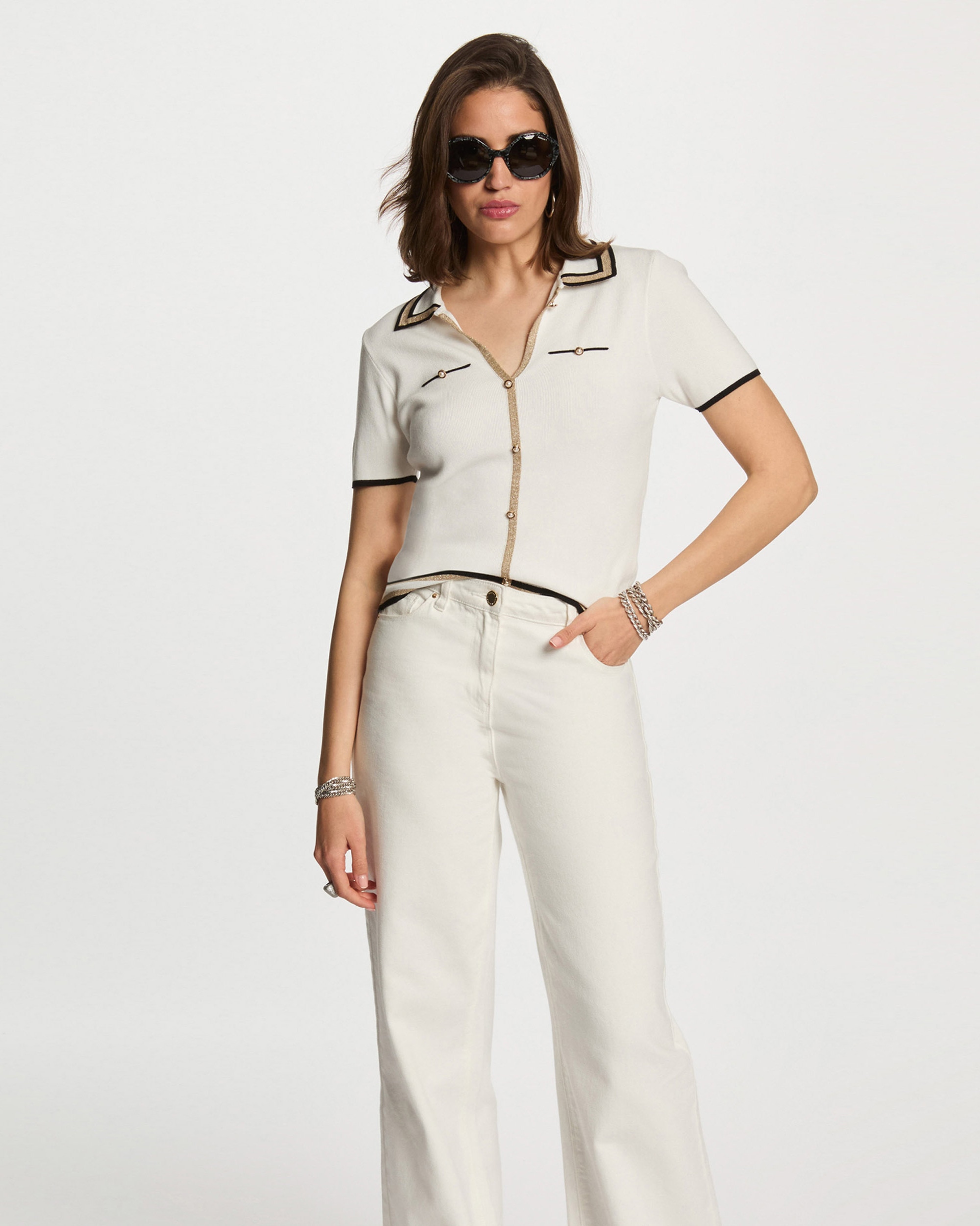 Imagen 0 de Jersey de mujer cuello tipo polo manga corta Blanco