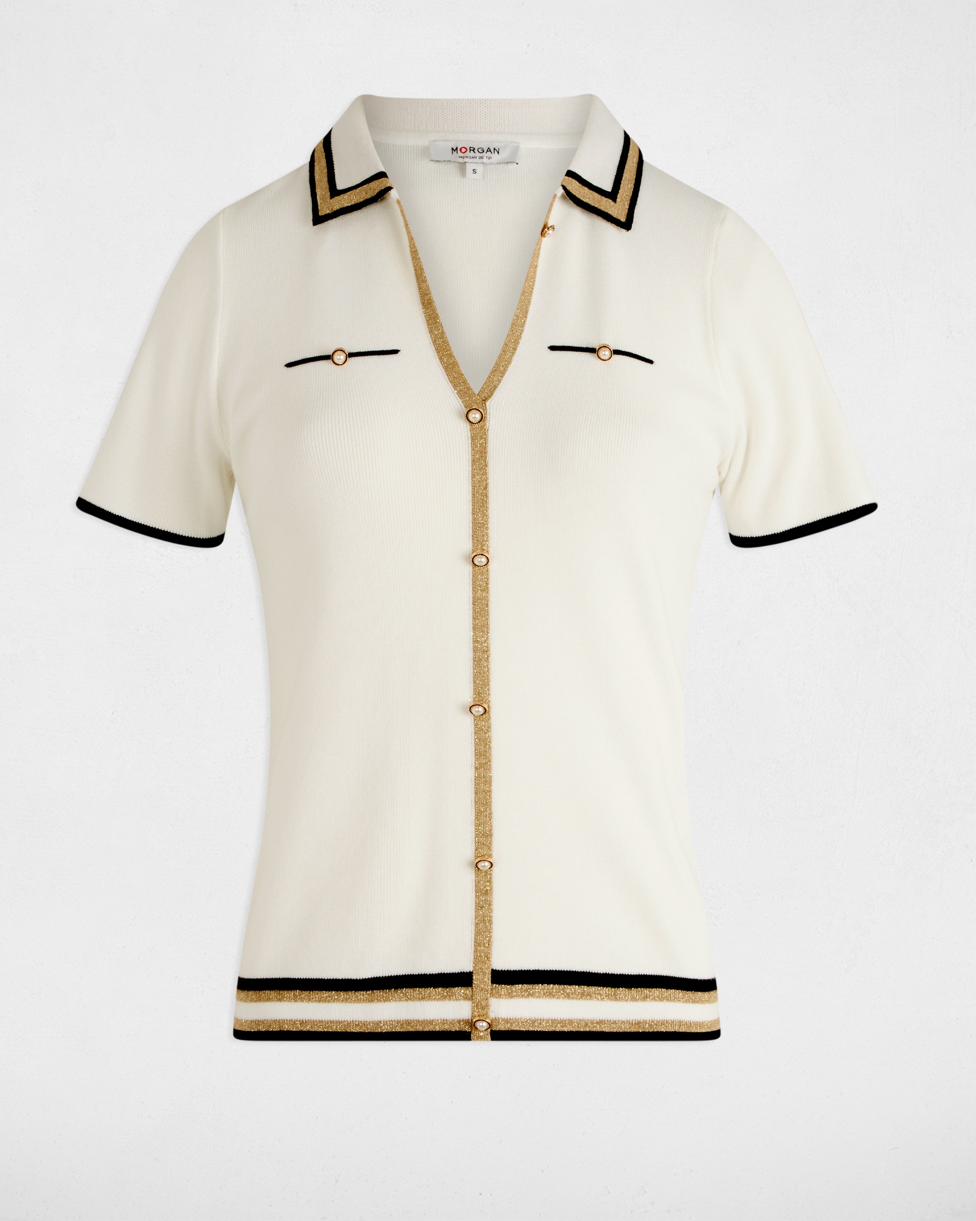 Jersey de mujer cuello tipo polo manga corta - Blanco Blanco-5