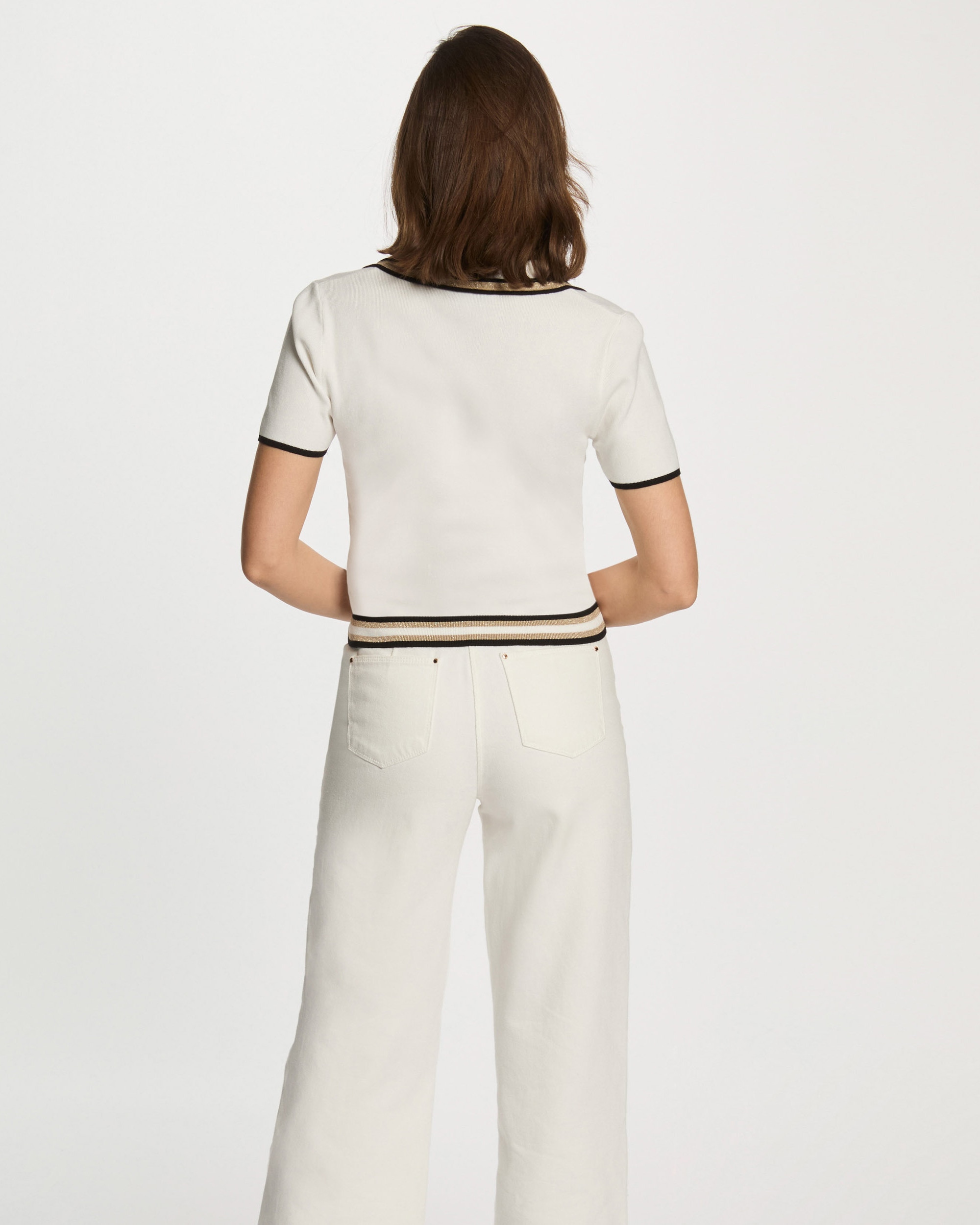 Jersey de mujer cuello tipo polo manga corta - Blanco Blanco-2