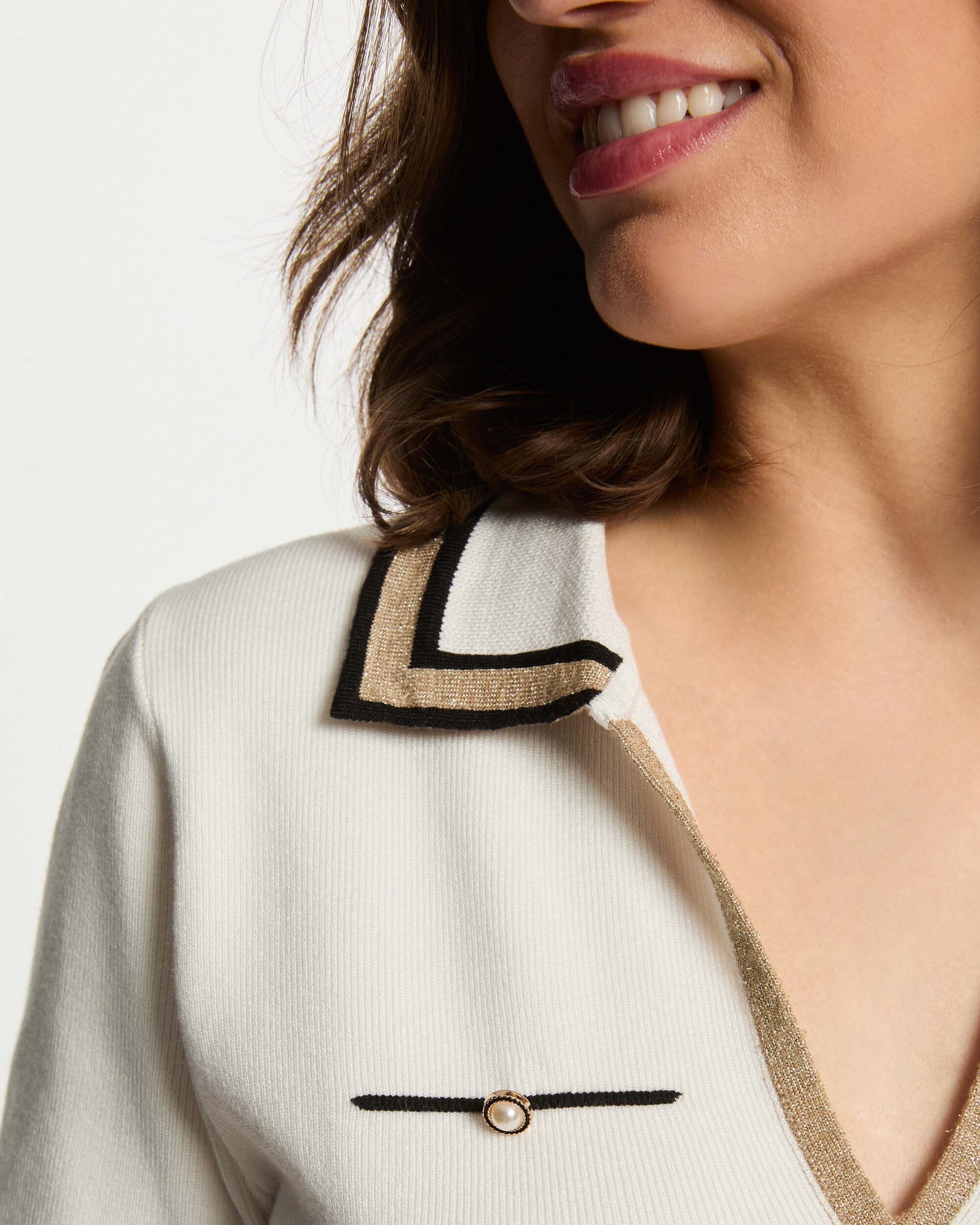 Jersey de mujer cuello tipo polo manga corta - Blanco Blanco-4