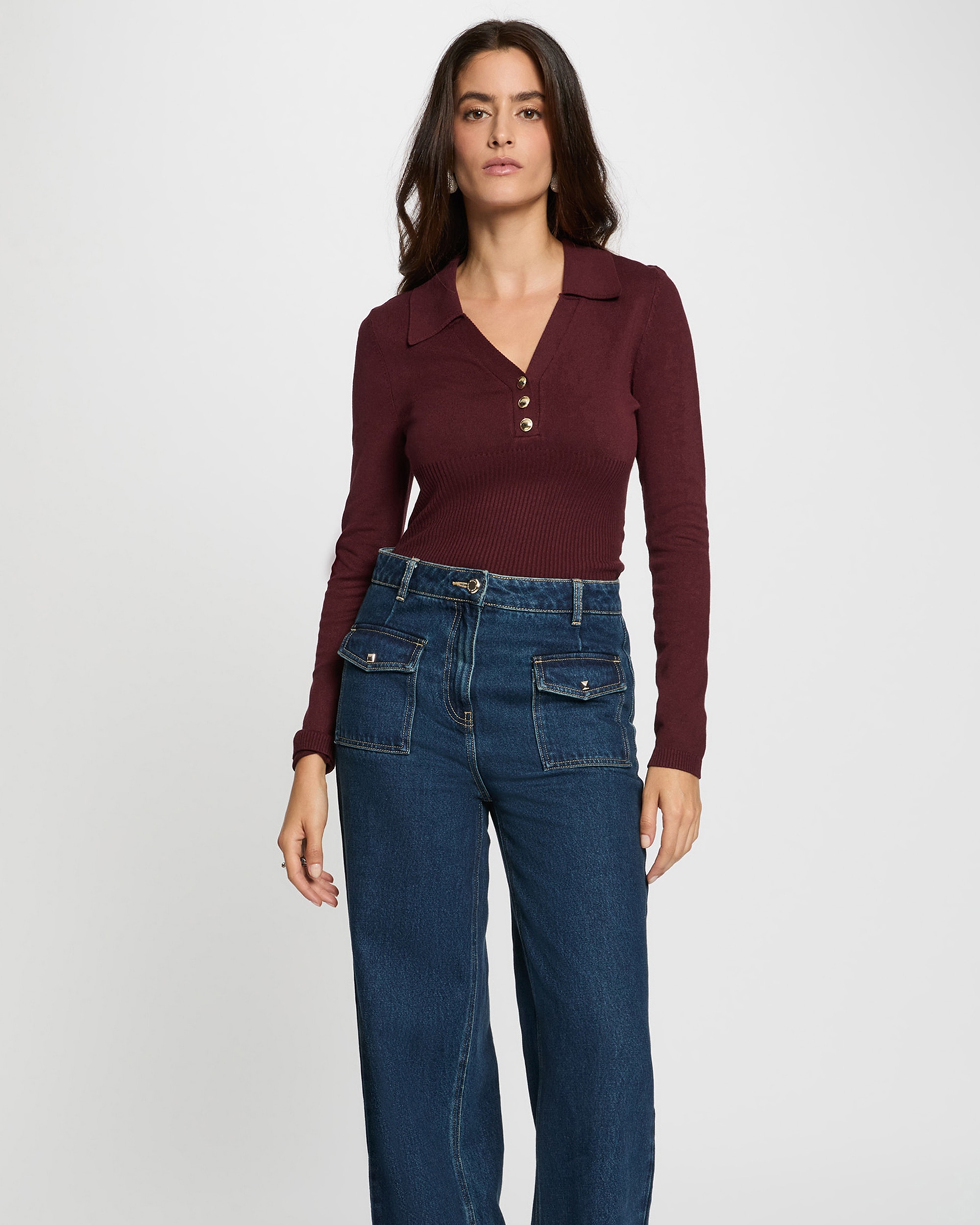 Jersey de mujer con escote pico - Morgan - Burdeos Burdeos-1