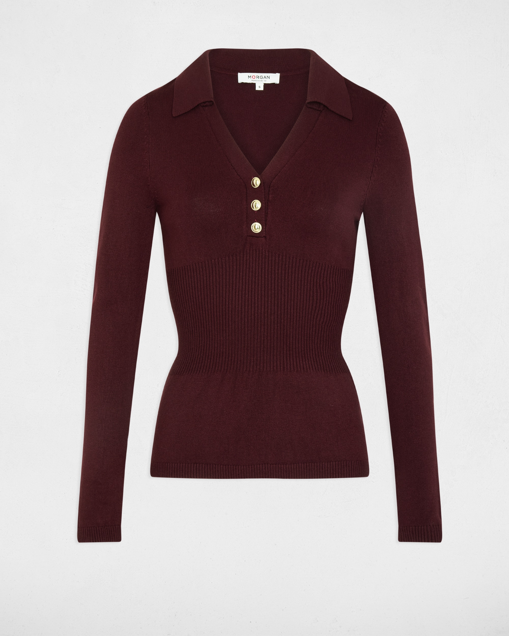 Jersey de mujer con escote pico - Morgan - Burdeos Burdeos-5