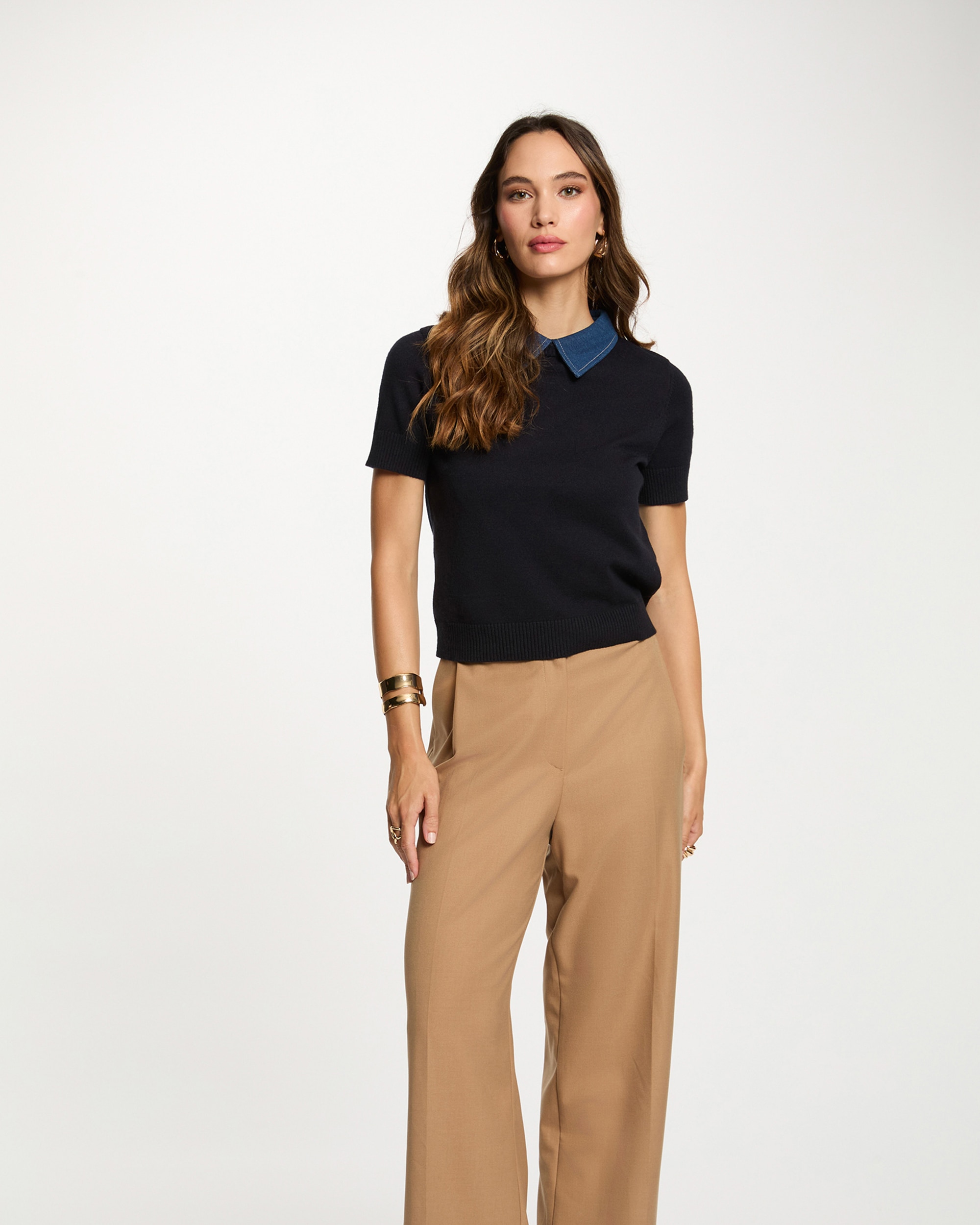Morgan - Jersey de mujer corto con cuello de camisa.