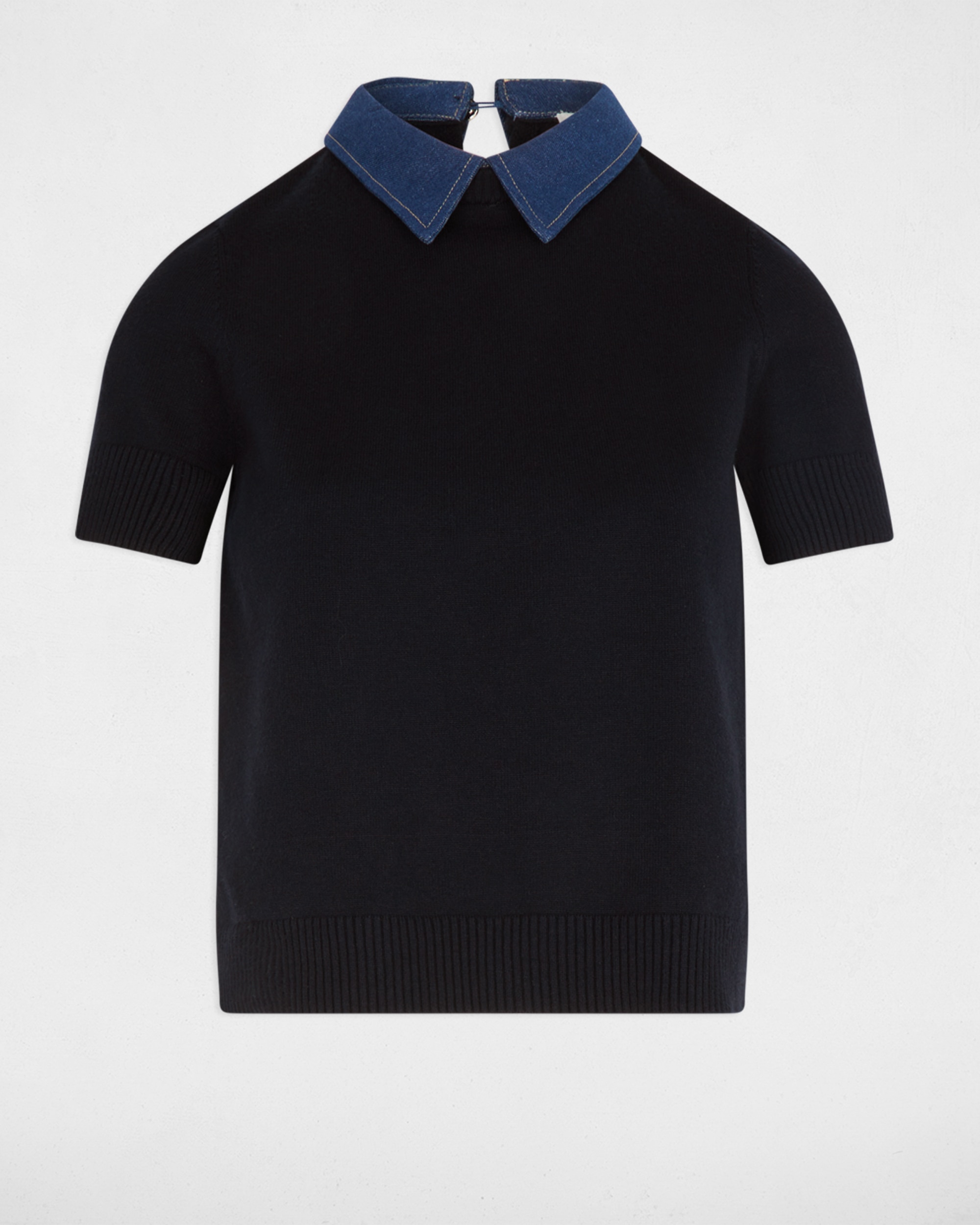 Jersey de mujer corto con cuello de camisa - Morgan - Negro Negro-5