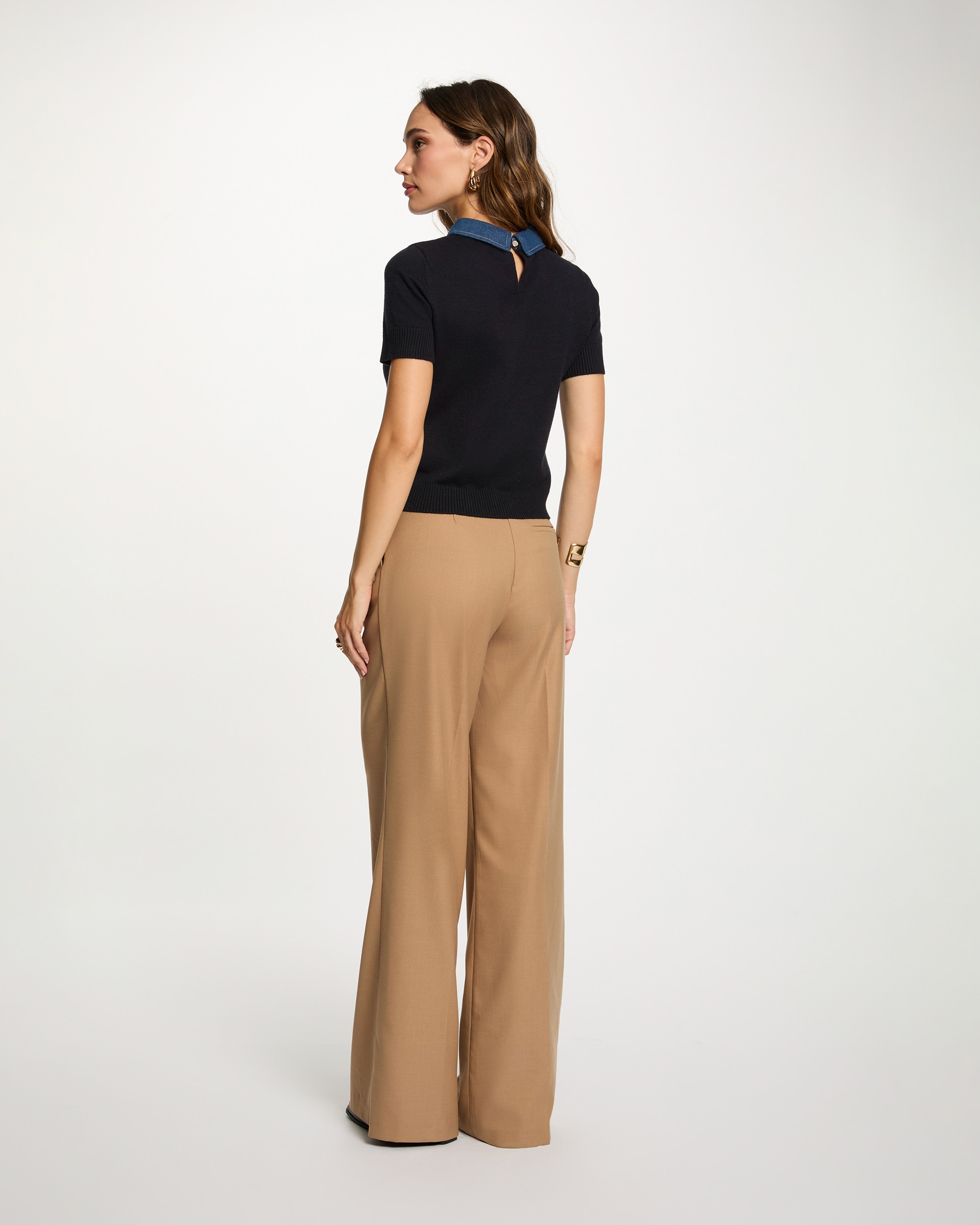 Jersey de mujer corto con cuello de camisa - Morgan - Negro Negro-2