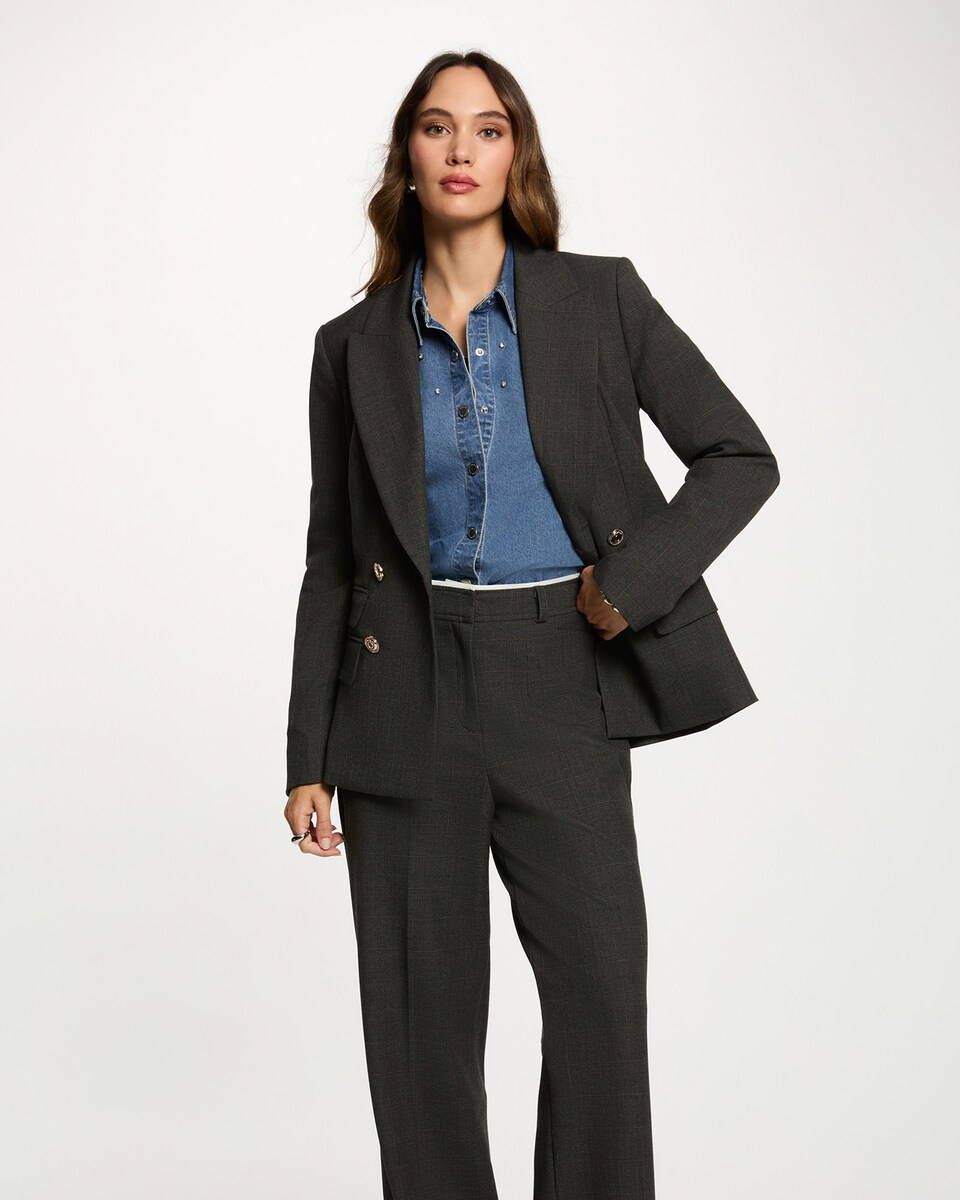 Blazer de mujer recto con microestampado de cuadros · Morgan · El